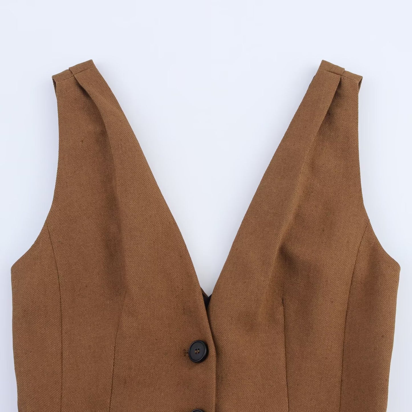 Ladies' new fashion slim single breasted V-neck backless linen blend vest