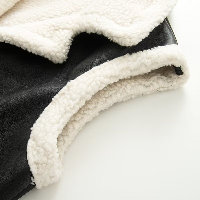 Women's patchwork fleece Fur Faux Leather vest Coat