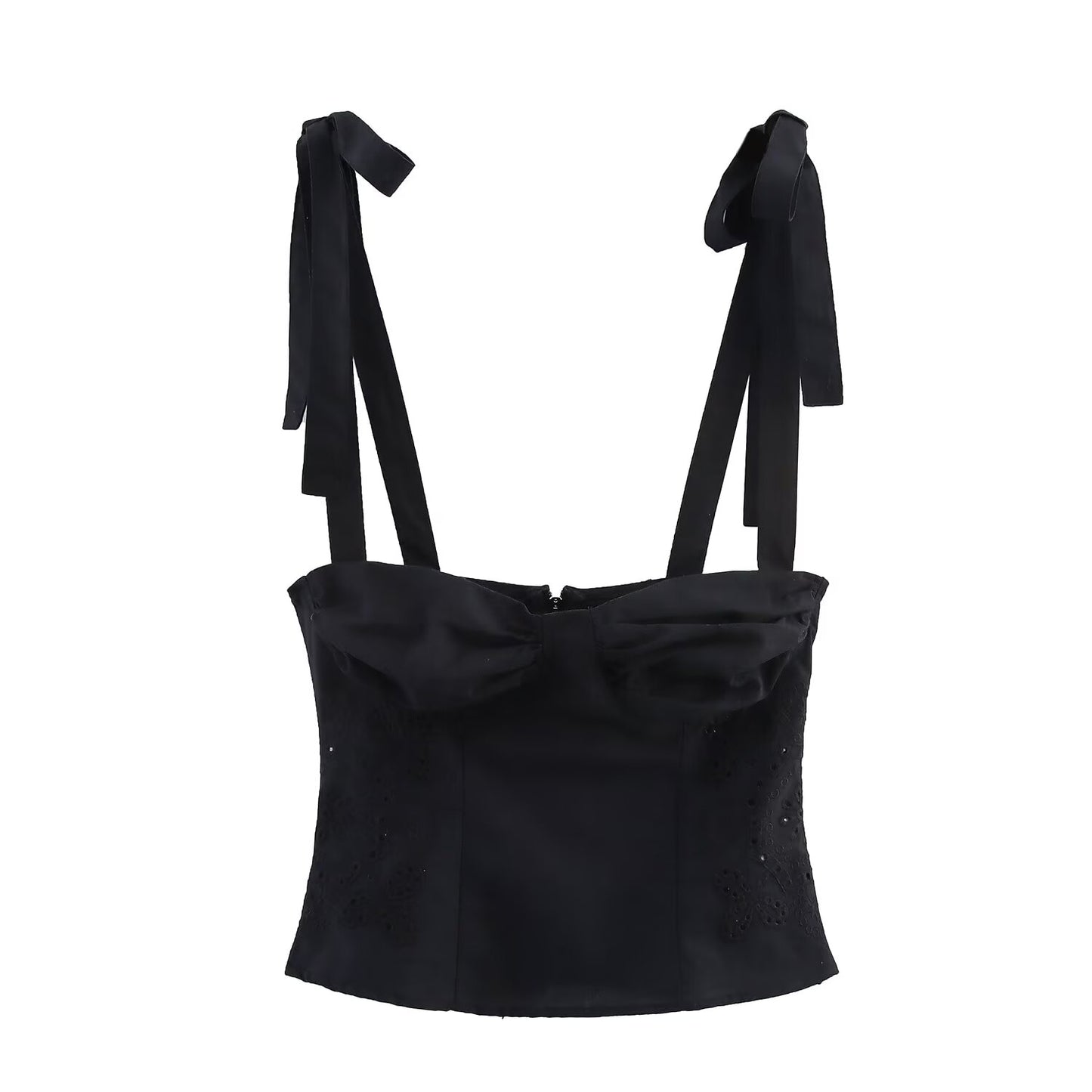 Ladies' new fashion bow shoulder strap design slim embroidered top+Pants Women's suit