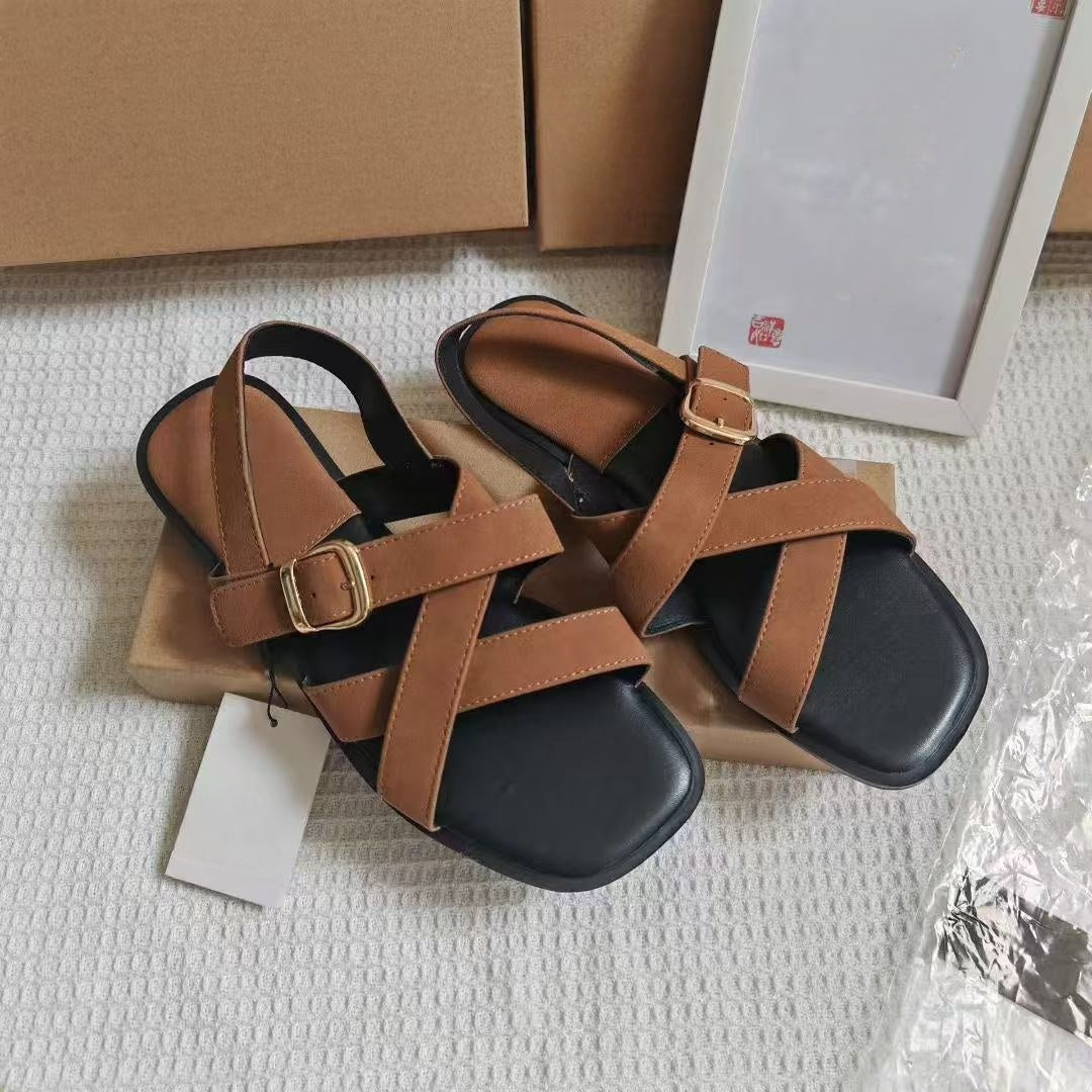Women's New Fashion Casual Joker Cross Strap Design Flat-bottomed Comfortable Sandals.