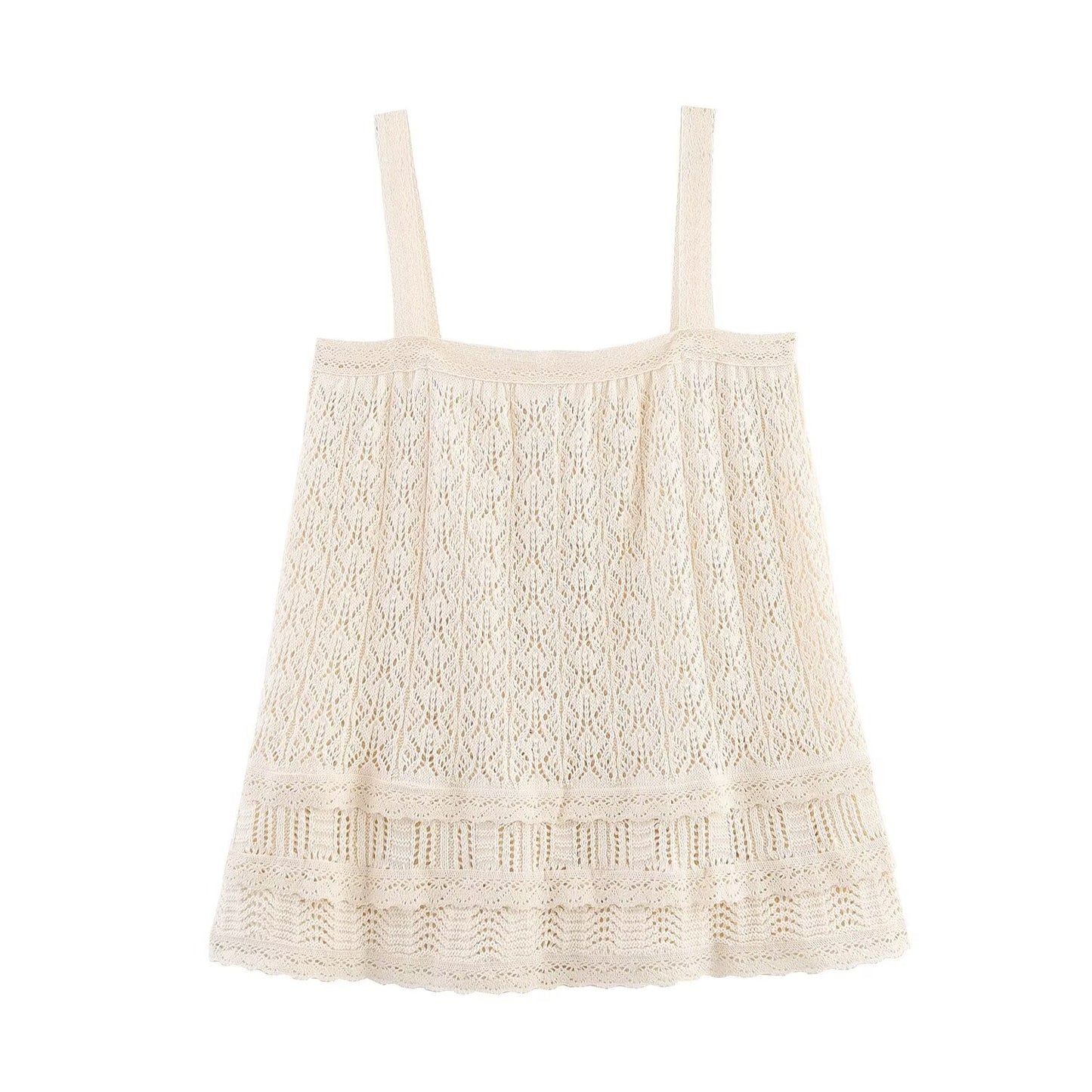 Women's New Fashion Button up decoration Mesh Jacquard Knitted suspender Top