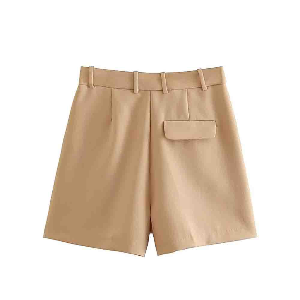 Ladies' new fashion pleated design casual side pocket high waisted shorts