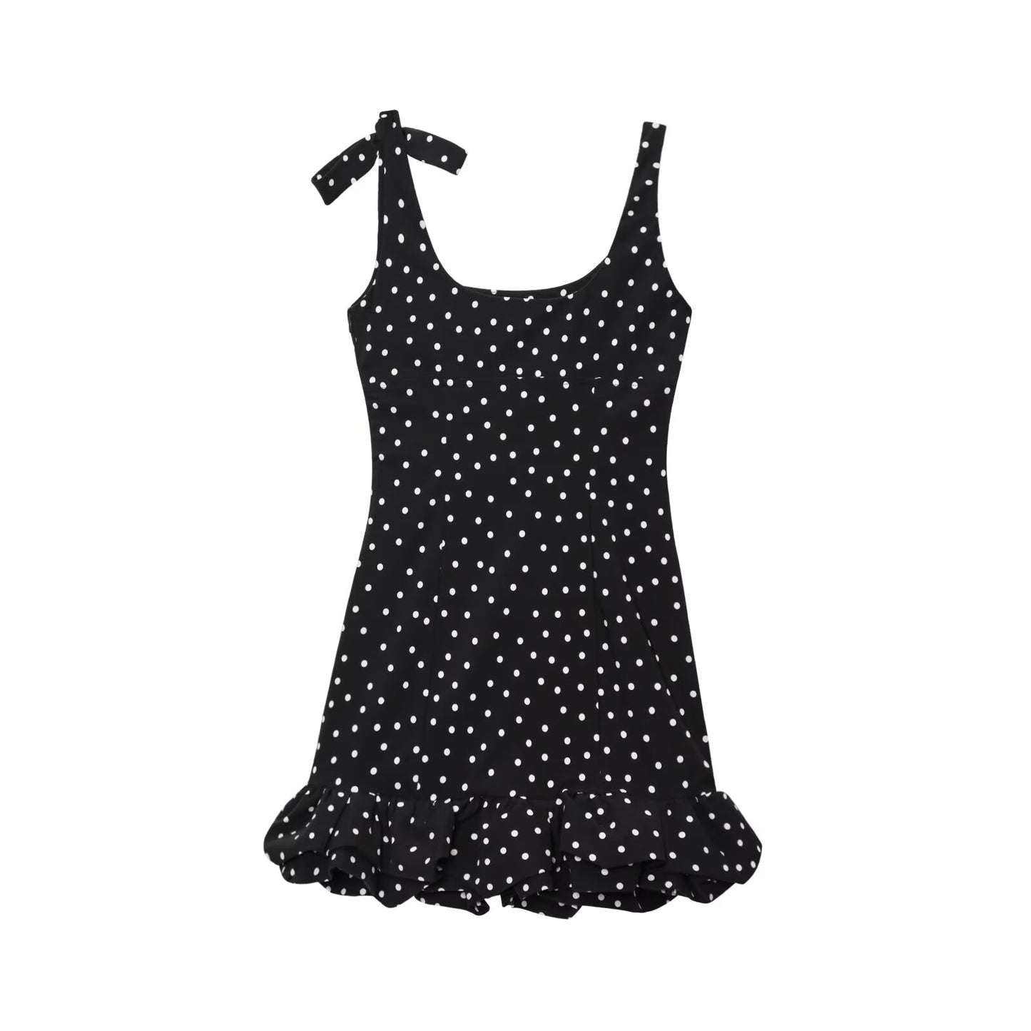 Women's summer fashion ruffle edge decoration polka dot Lace up mini dress