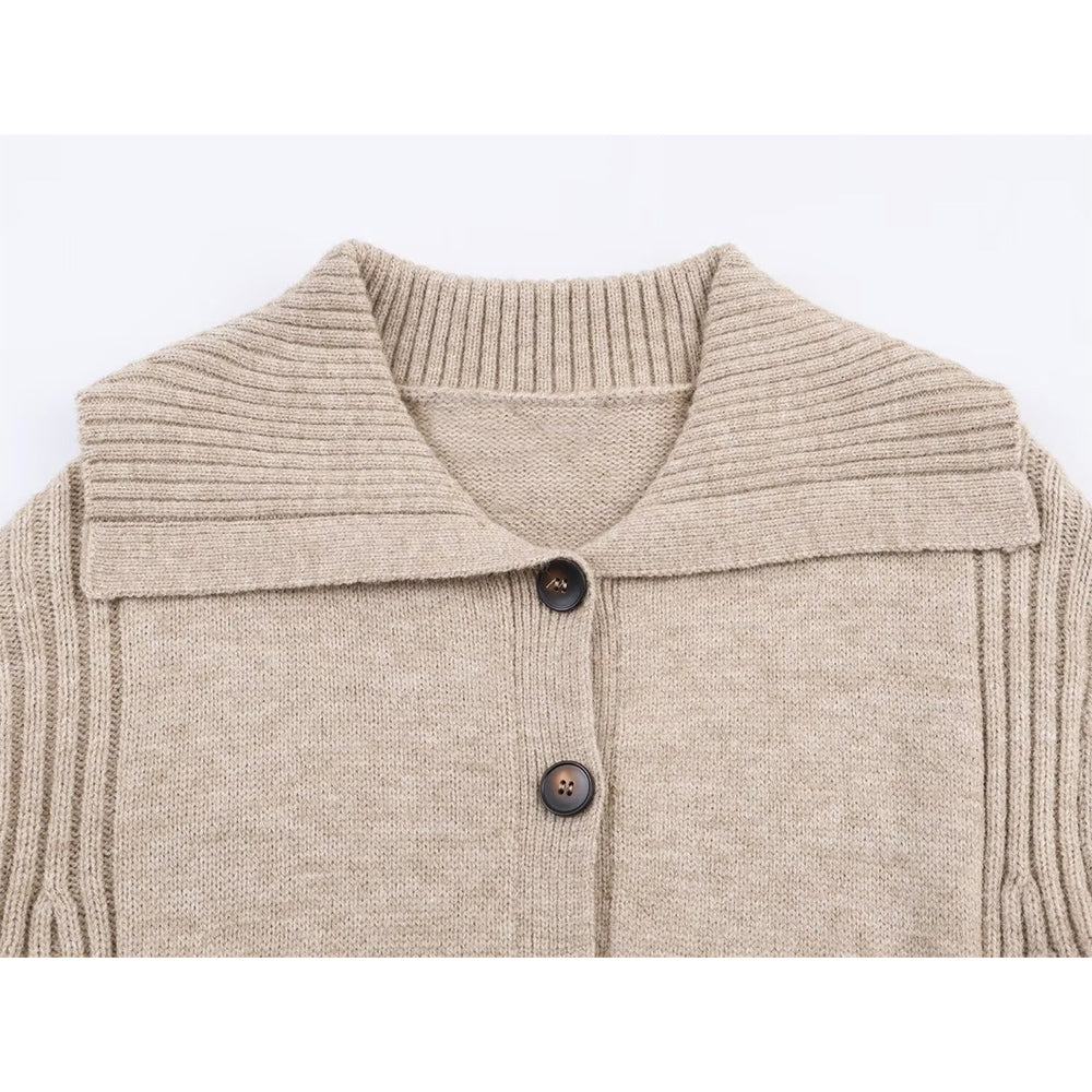 Women's new fashion ribbed trimmed loose knitted Coat
