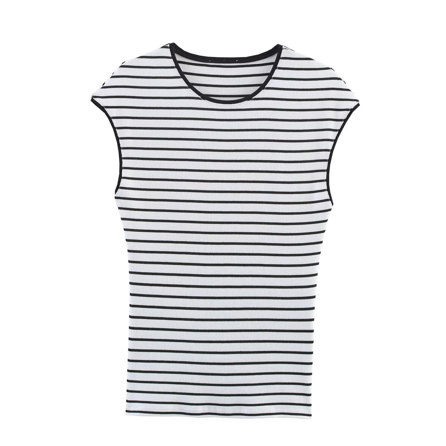Women's new fashion elastic slim ribbed T-shirt retro sleeveless women's T-shirt chic top