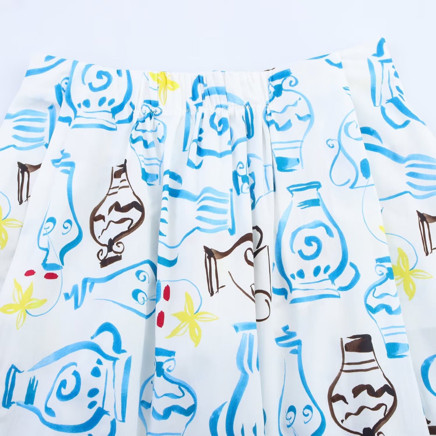 Women's' New Fashion loose side pocket casual printed Wide pleated MIDI skirt