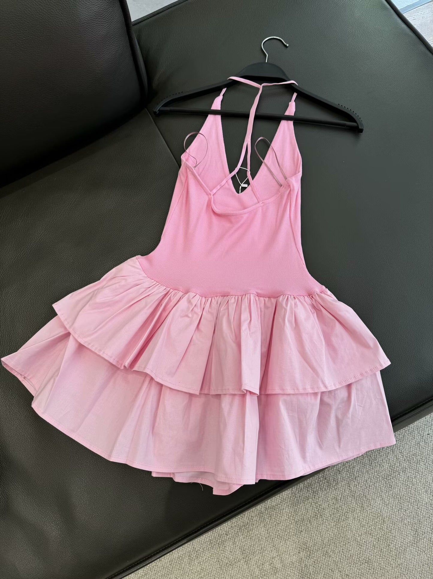 Women's 2025 chic fashion stitching neck short dress retro sleeveless women's dress