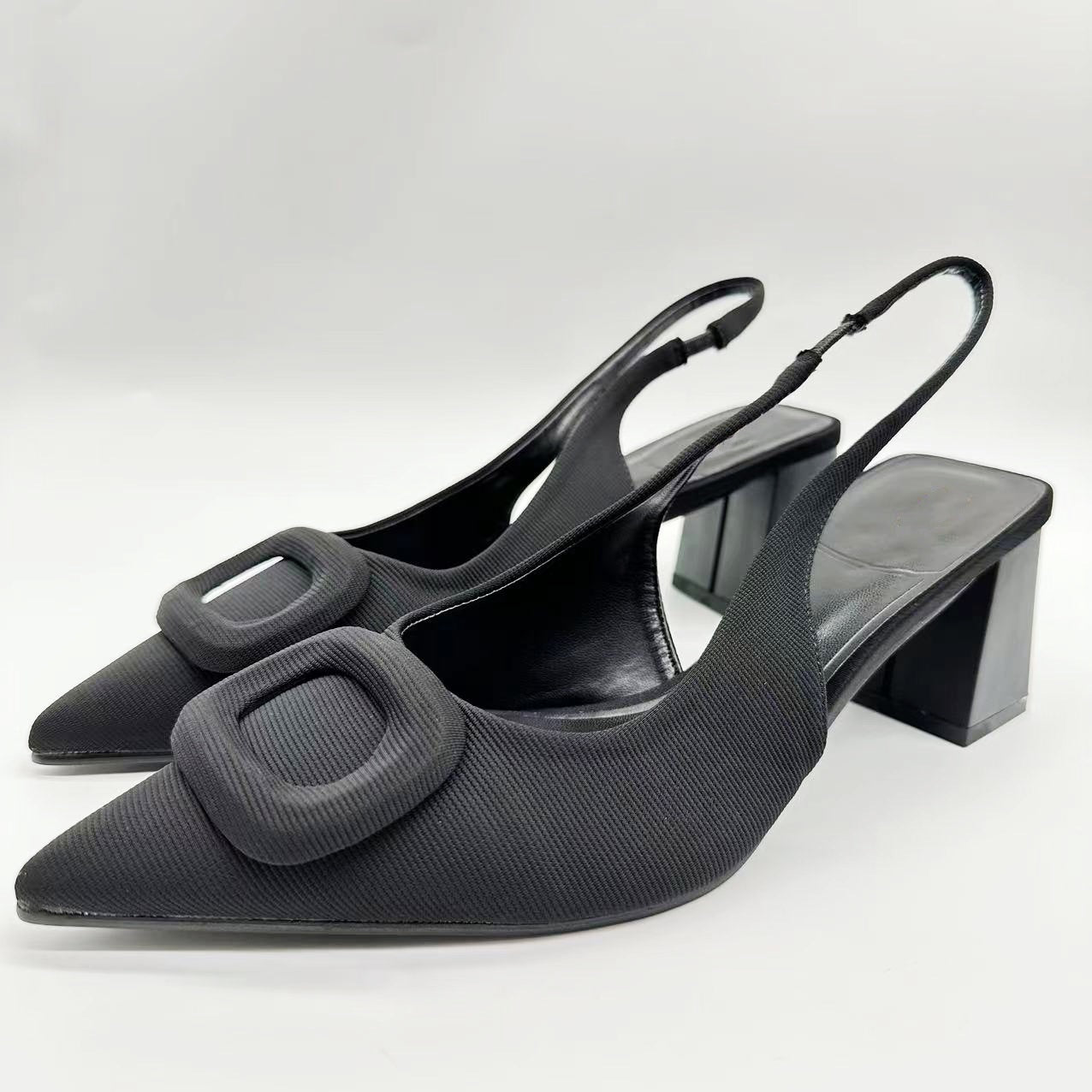 Women's New Fashion Joker Black Ornament Details Platform Shoes Thick Pointed Shoes High Heels Sandals.
