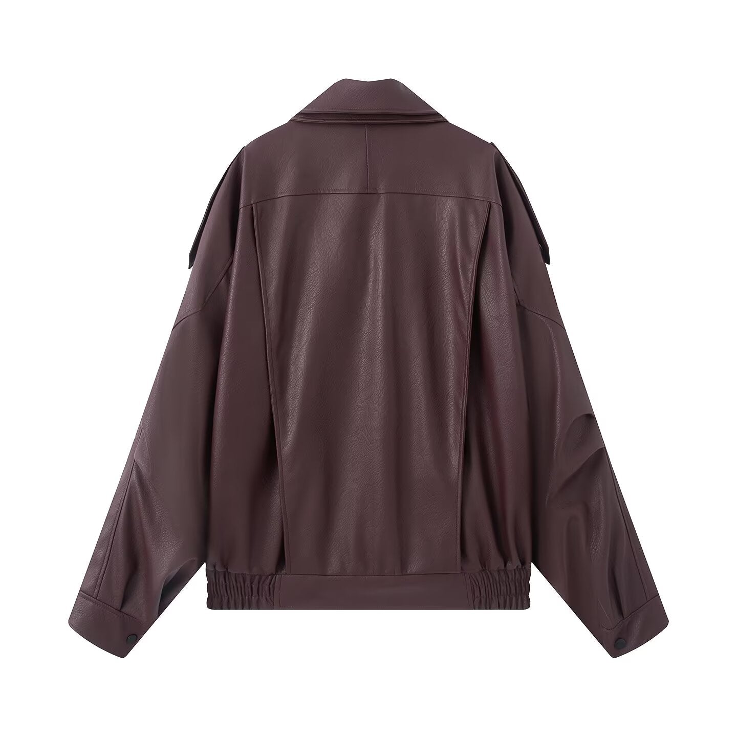 Women's with Belt loose zipper imitation leather jacket Coat