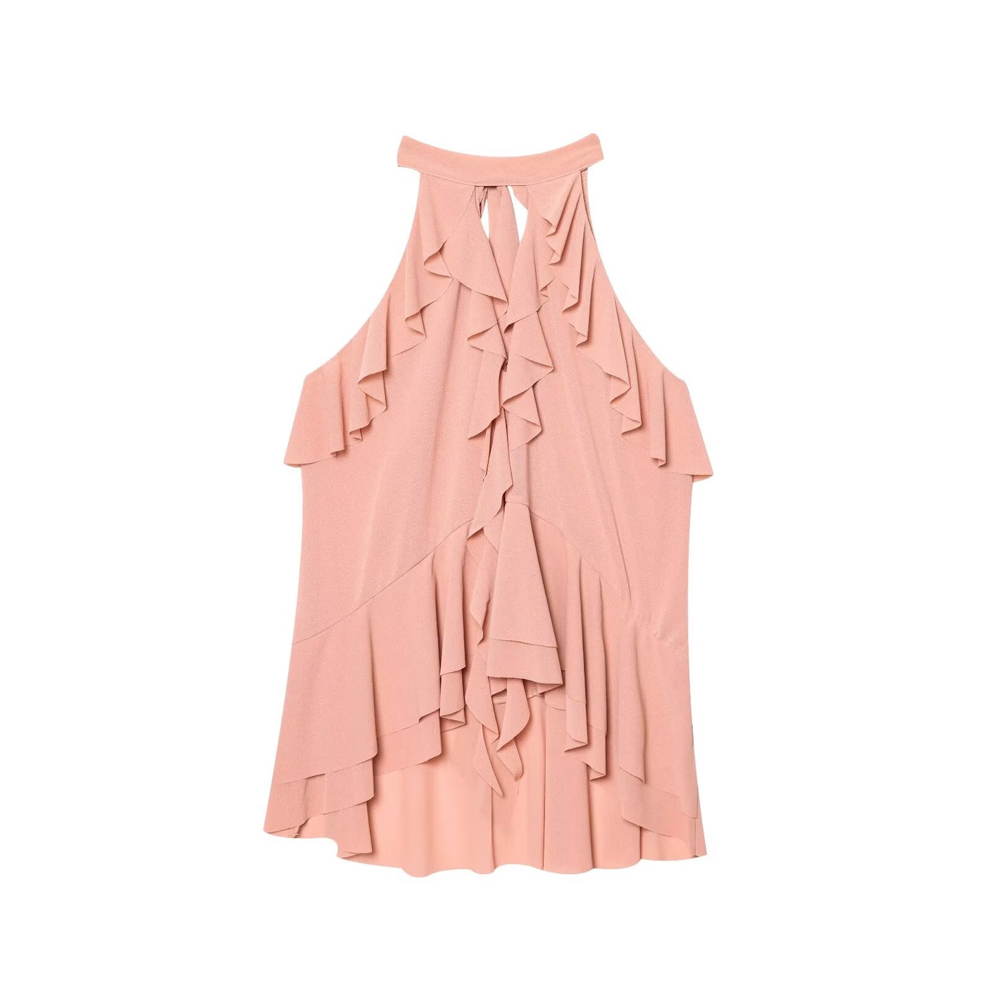 Women's 2025 new fashion layered decoration sleeveless hanging neck collar top