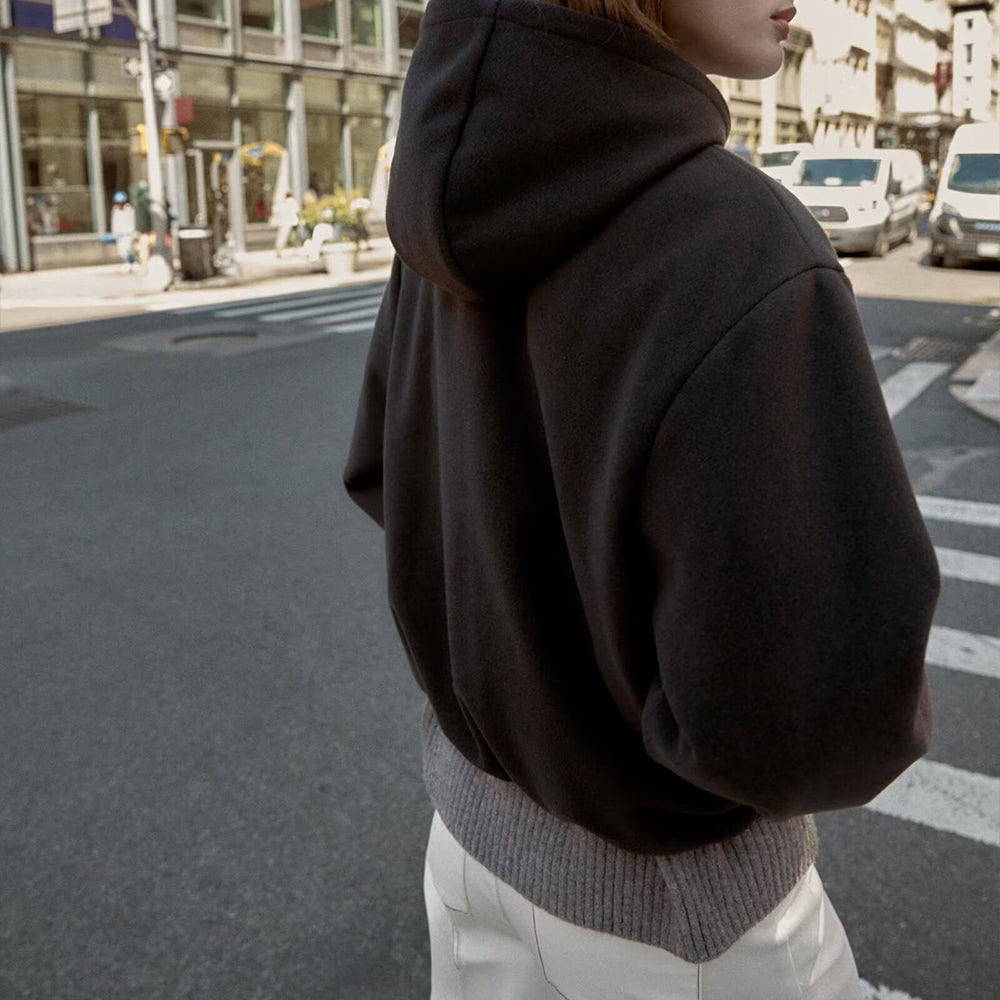 Women's new fashion elastic hem casual hooded jacket Coat