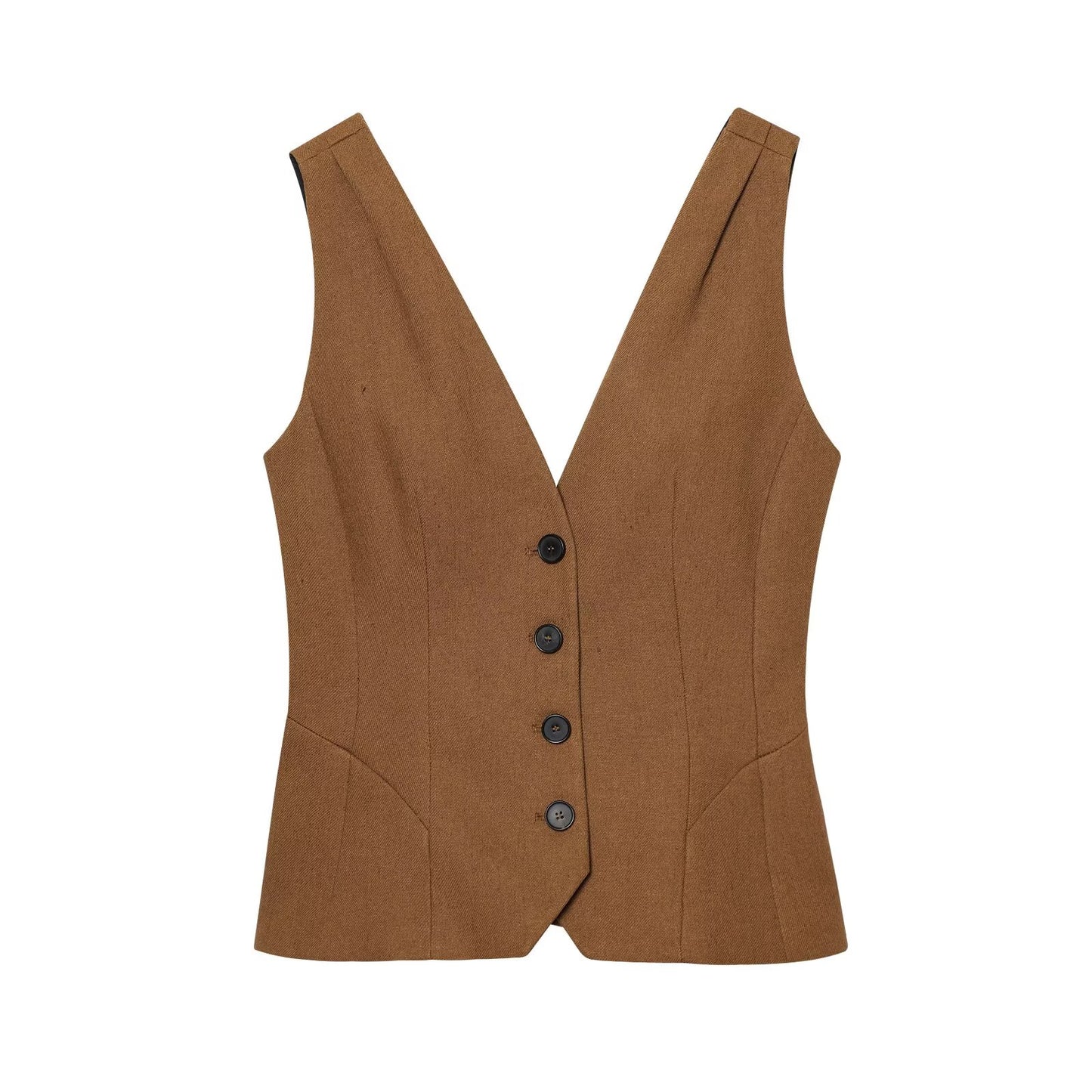 Women's new fashion slim single breasted linen blended V-neck vest