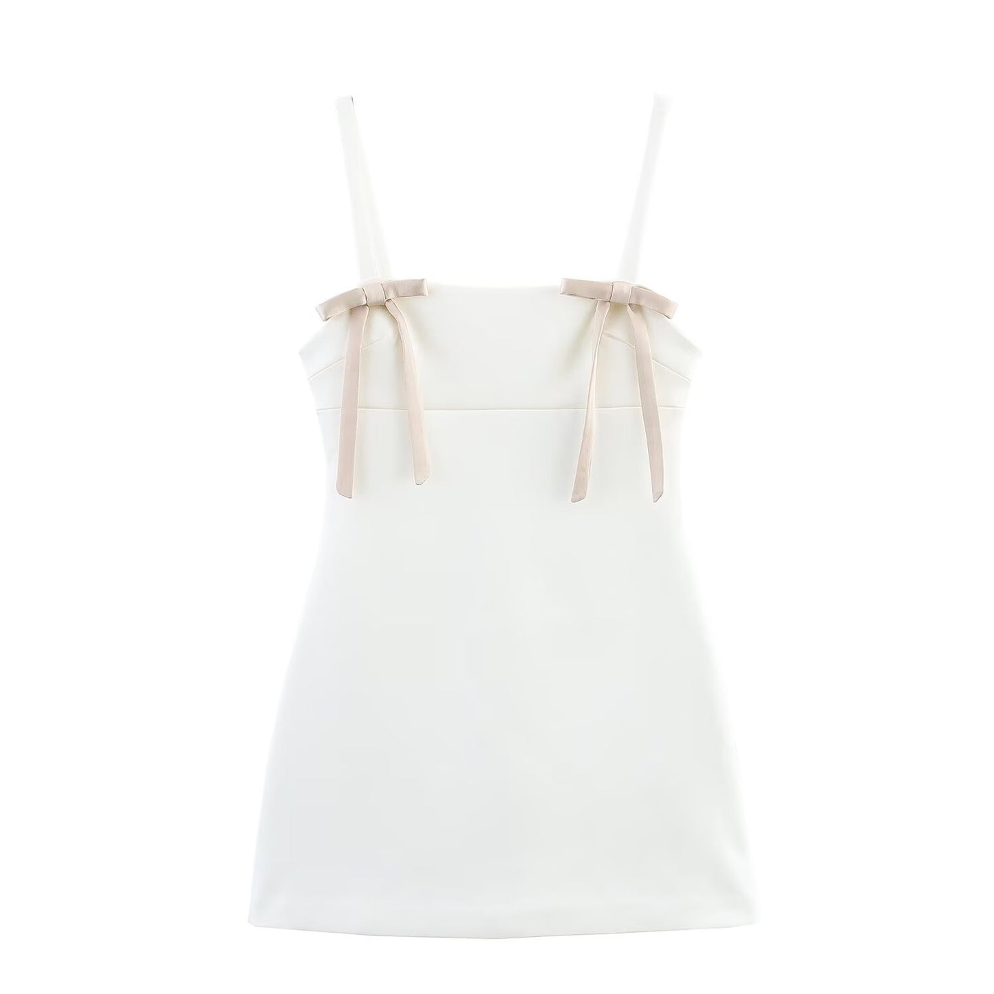 Women's' New Fashion Bow shoulder strap decoration slim satin texture mini dress