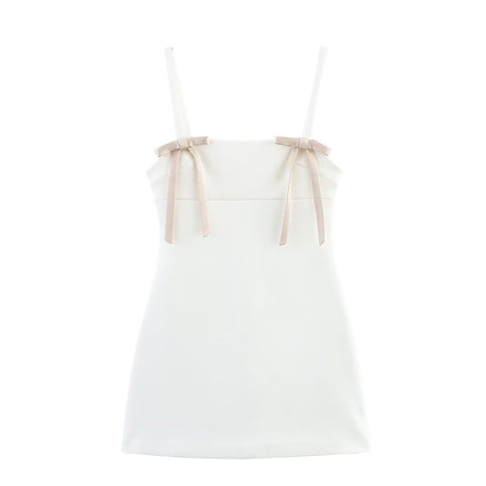 Women's' New Fashion Bow shoulder strap decoration slim satin texture mini dress