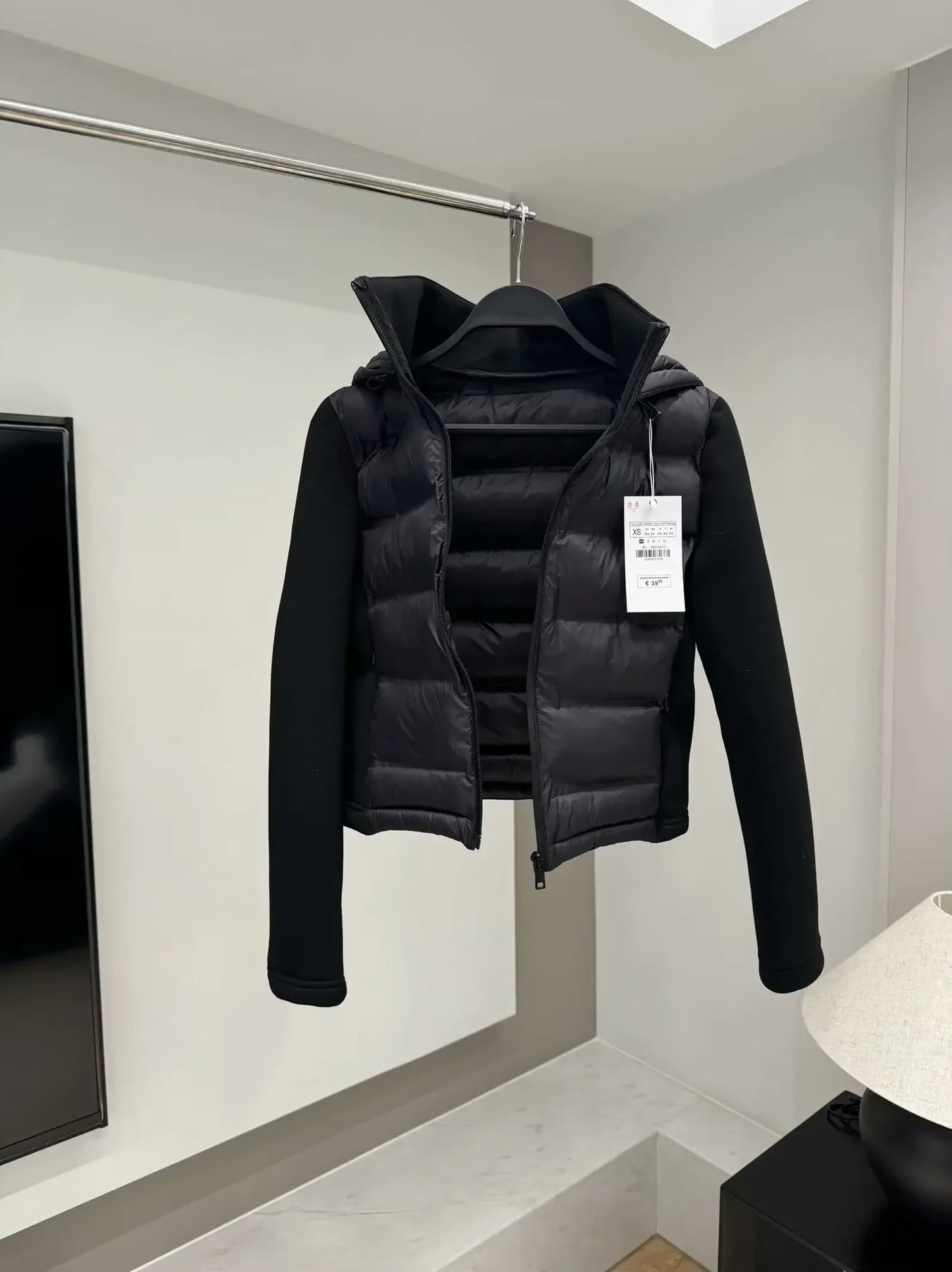 Women's winter Fashion warm short Black slim patchwork hooded cotton coat retro long sleeved zipper women's coat chic top