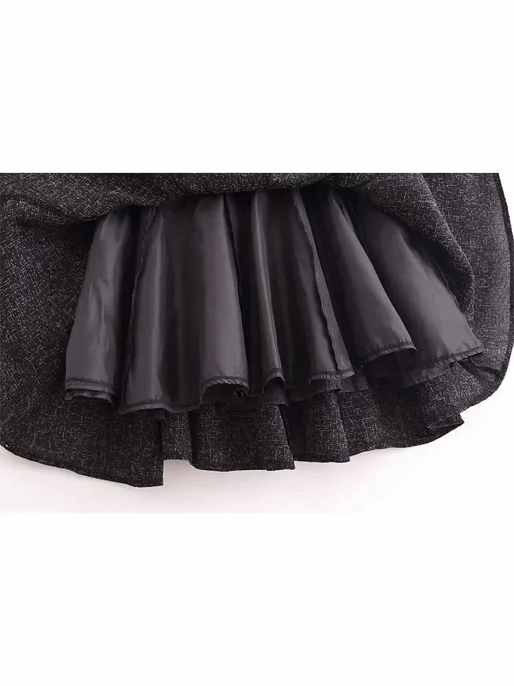 Women's new fashion slim versatile boat neck wide pleated MIDI dress retro short sleeved back zipper women's dress Mujer