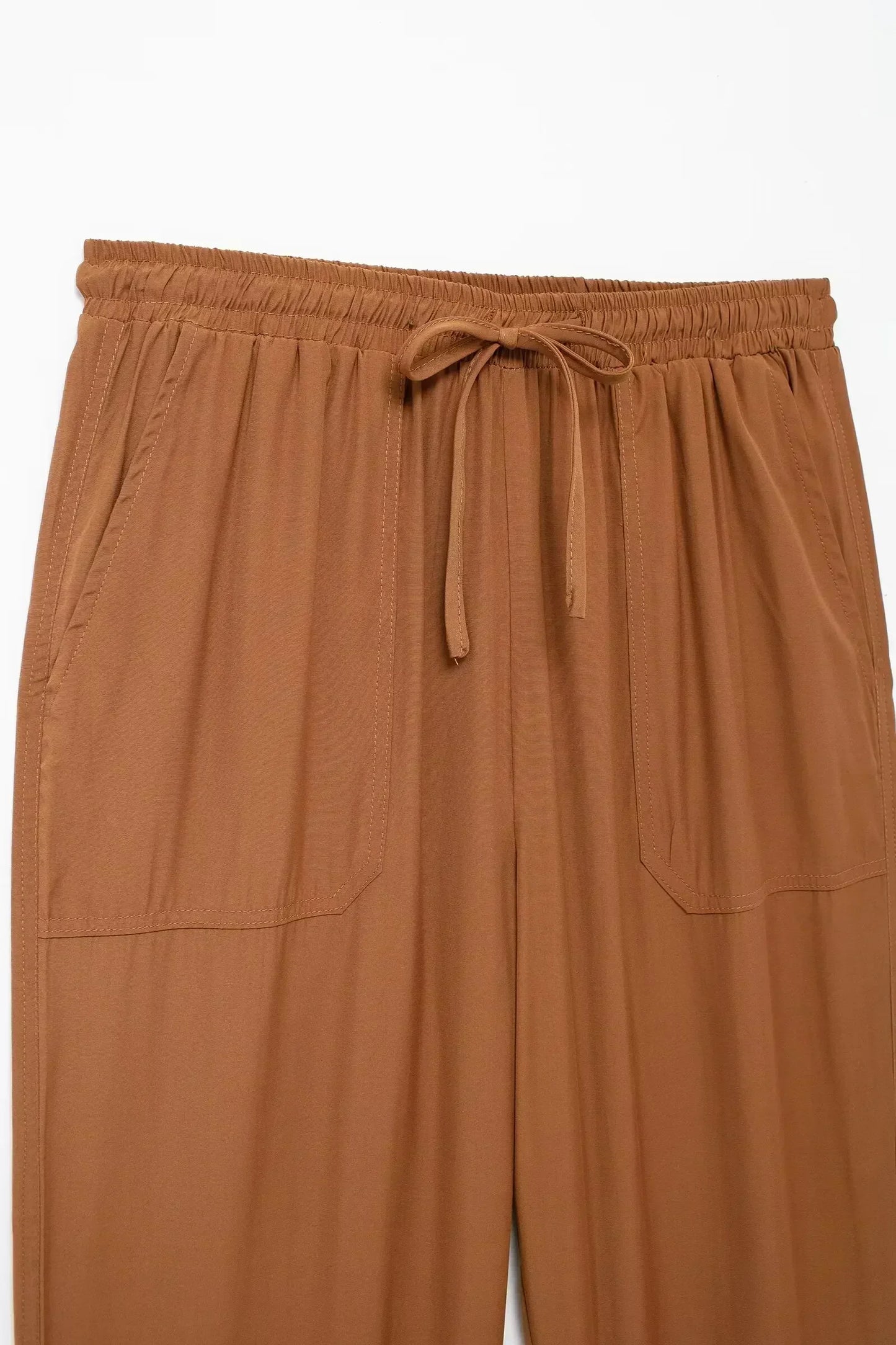 Ladies' new chic Fashion large pocket design multi-color casual pleated pants retro elastic waist drawstring ankle pants