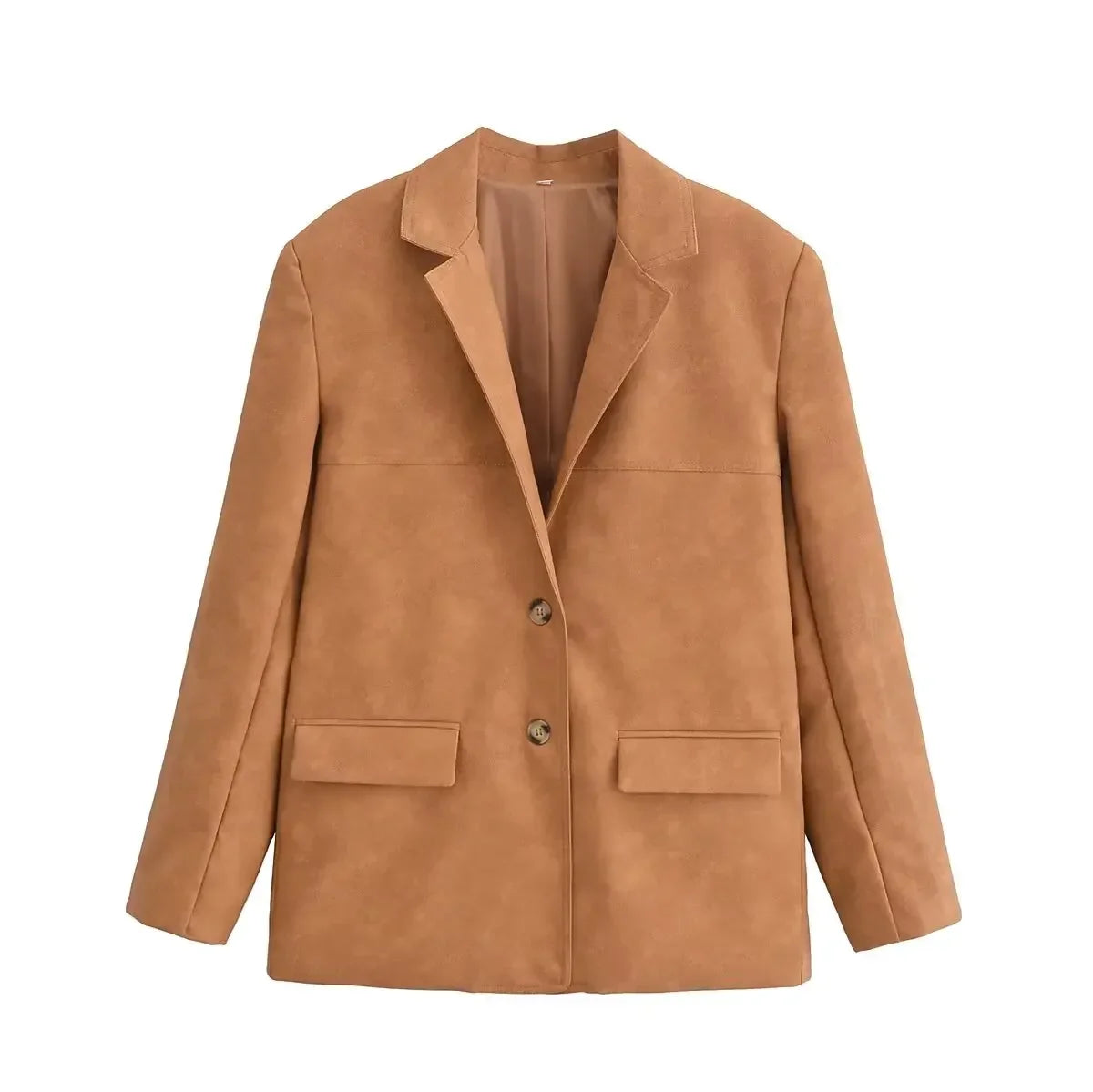 Ladies' new fashion flip decoration casual single breasted faux leather suit jacket coat retro long sleeved Female coat chic top