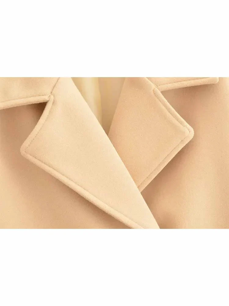 Women's winter fashion loose double breasted warm Lapel woolen coat retro long sleeved side pocket women's coat chic top