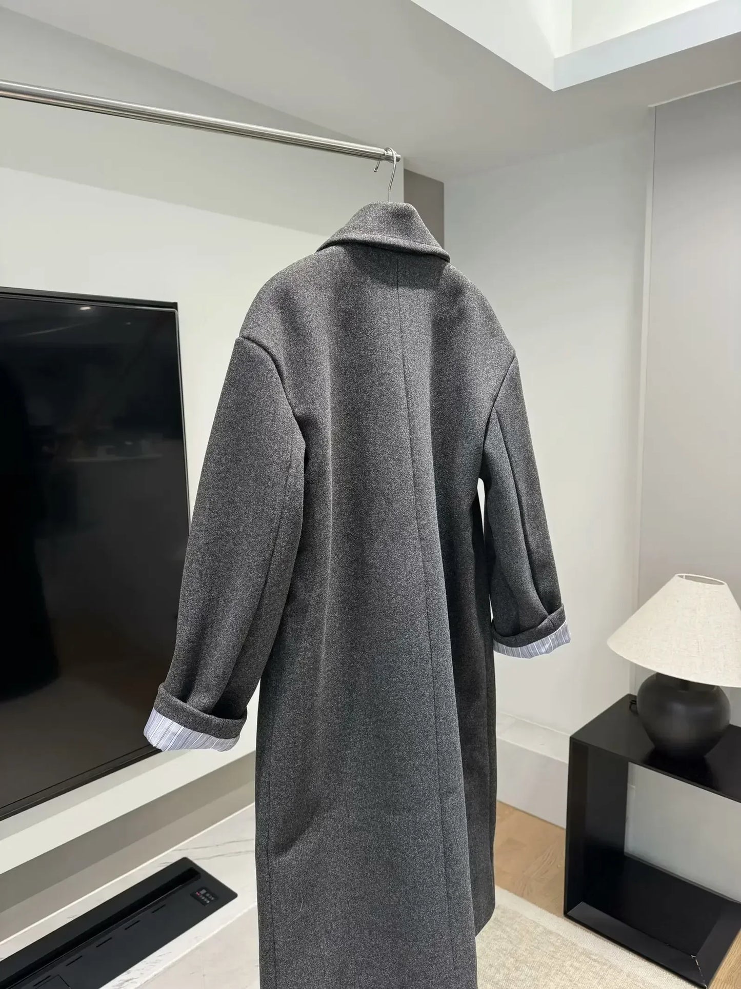 Women's new fashion loose basic style casual double breasted woolen coat retro long sleeved side pocket women's coat chic top