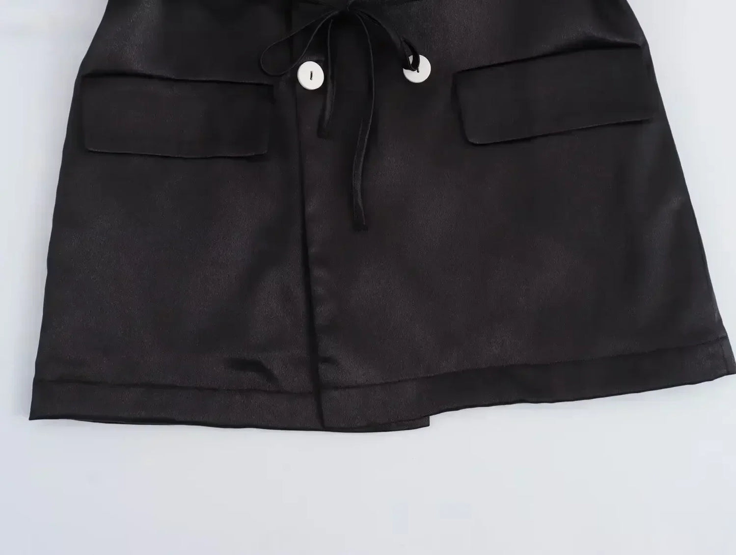 Ladies' new fashion lace up decoration casual double breasted pleated suit coat retro long sleeved pocket women's coat chic top