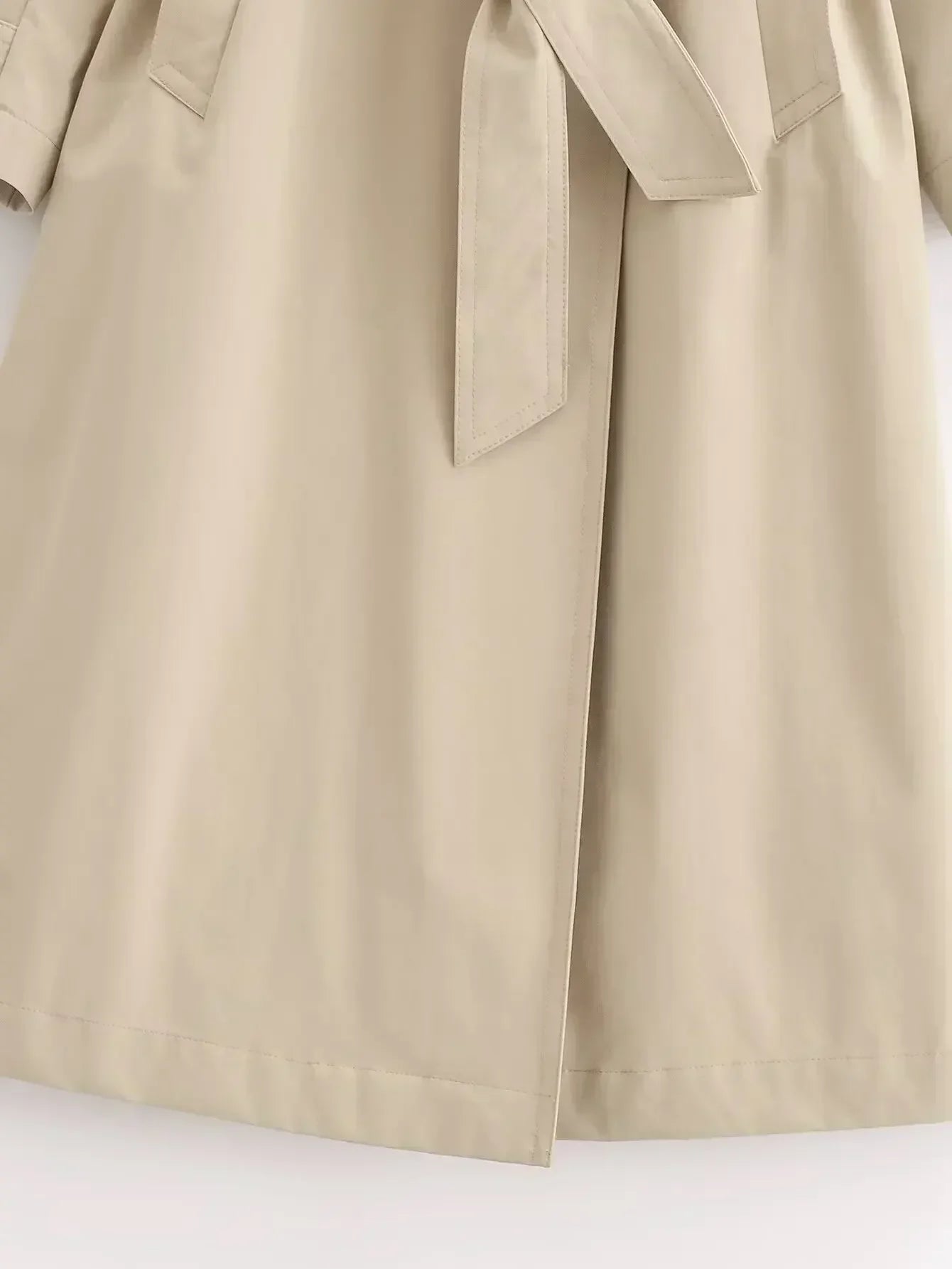 Women's new fashion belt decoration casual double breasted long sleeved windbreaker coat retro side pocket coat chic top