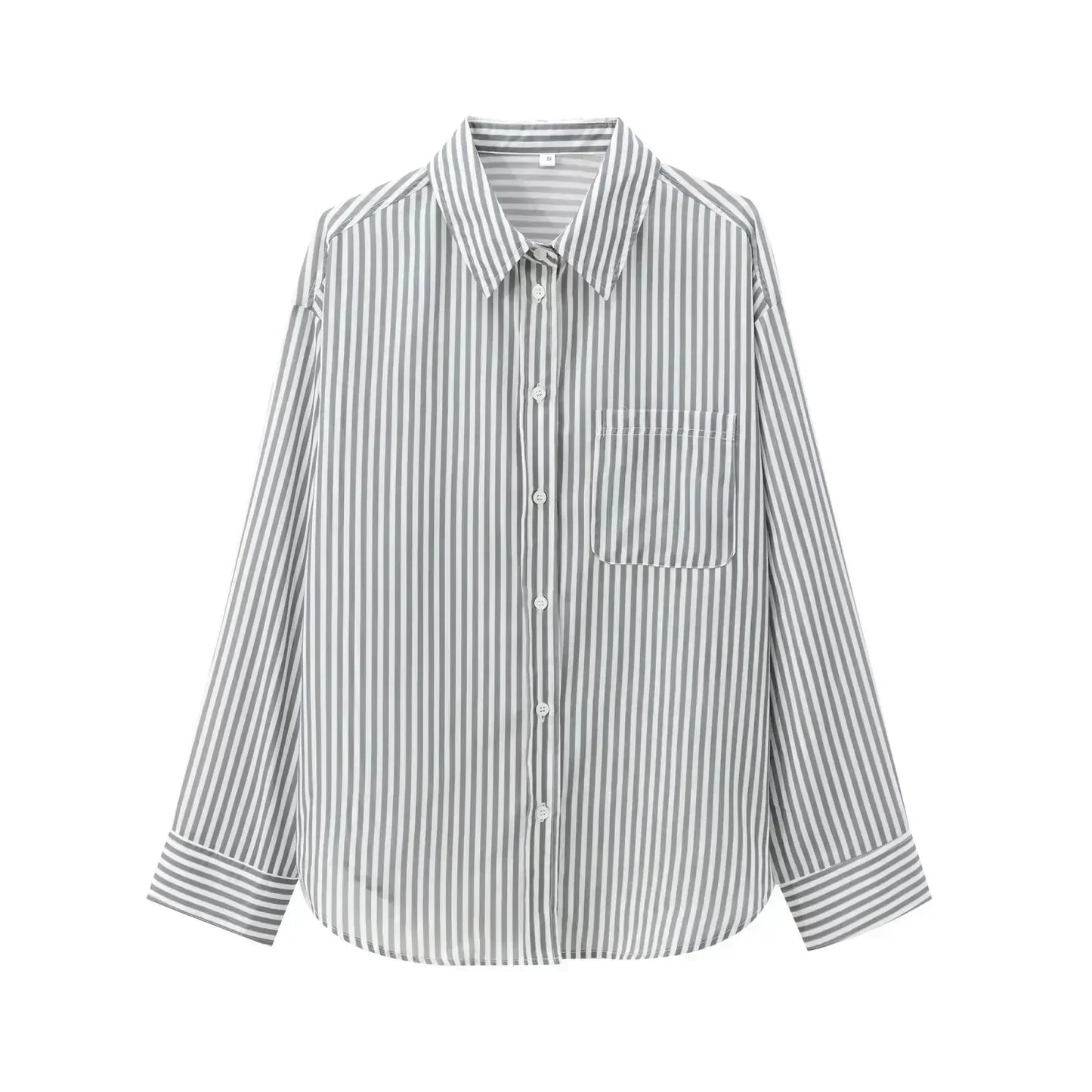 Women's 2024 new fashion pocket decoration loose striped asymmetrical shirt retro long sleeved button up women's shirt