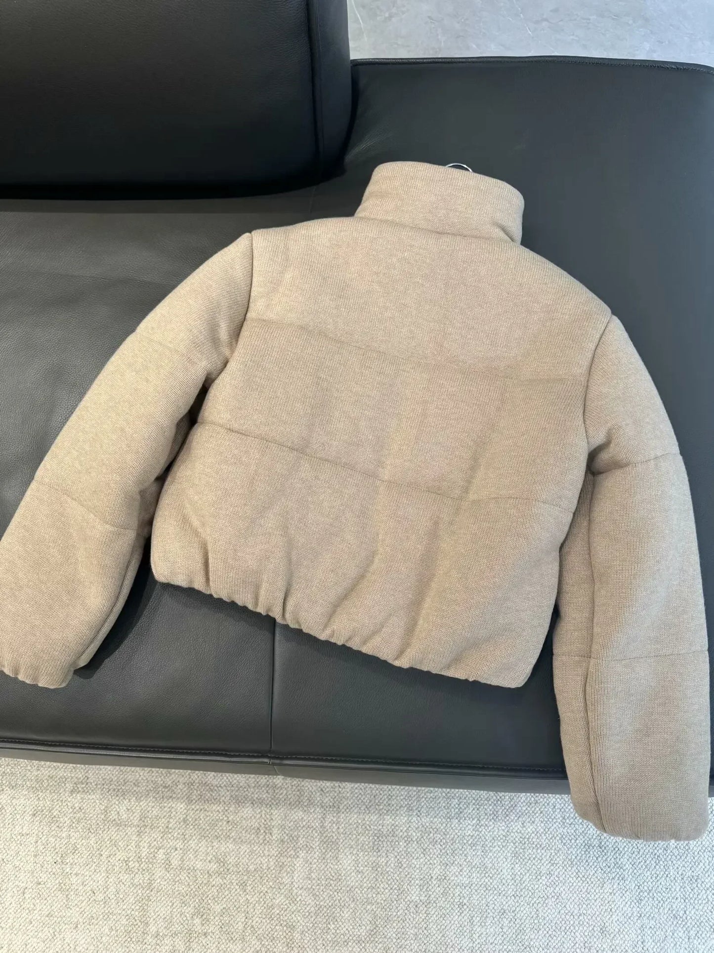 Women's winter fashion short Side pocket warm stand collar knitted cotton Coat retro long sleeved zipper women's Coat chic top