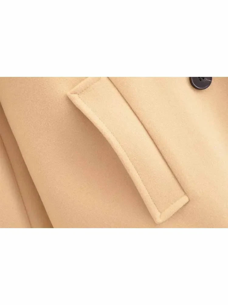 Women's winter fashion loose double breasted warm Lapel woolen coat retro long sleeved side pocket women's coat chic top
