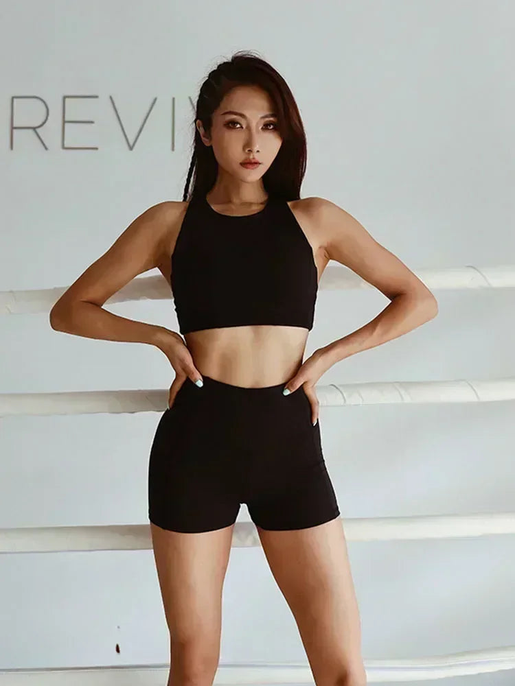 High Waisted Three Part Pants Yoga Set Shock-Absorbing Tight Fitting gathering Underwear Fitness Running Yoga Bra