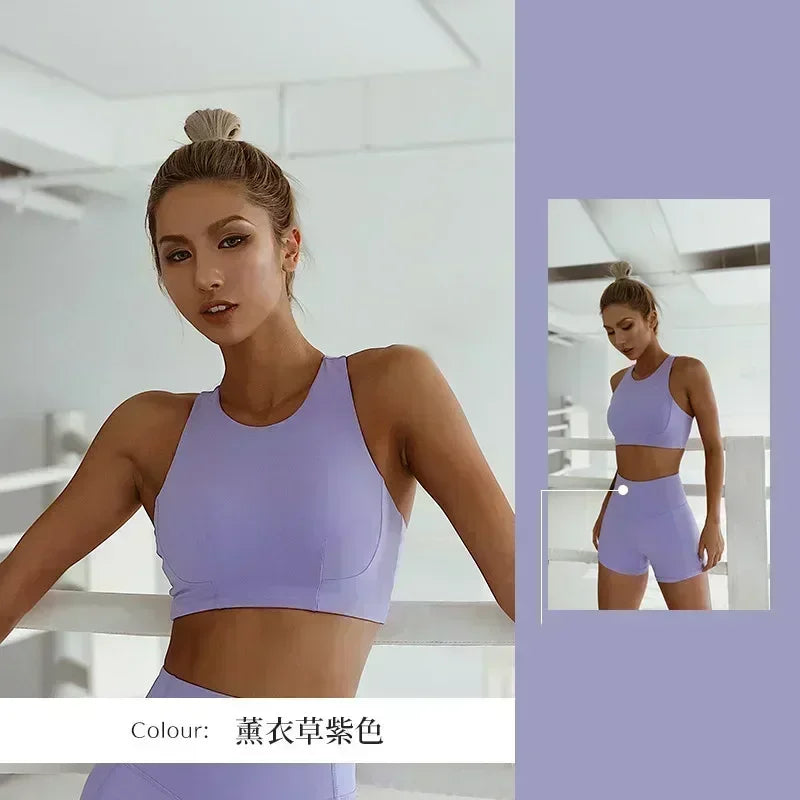 High Waisted Three Part Pants Yoga Set Shock-Absorbing Tight Fitting gathering Underwear Fitness Running Yoga Bra