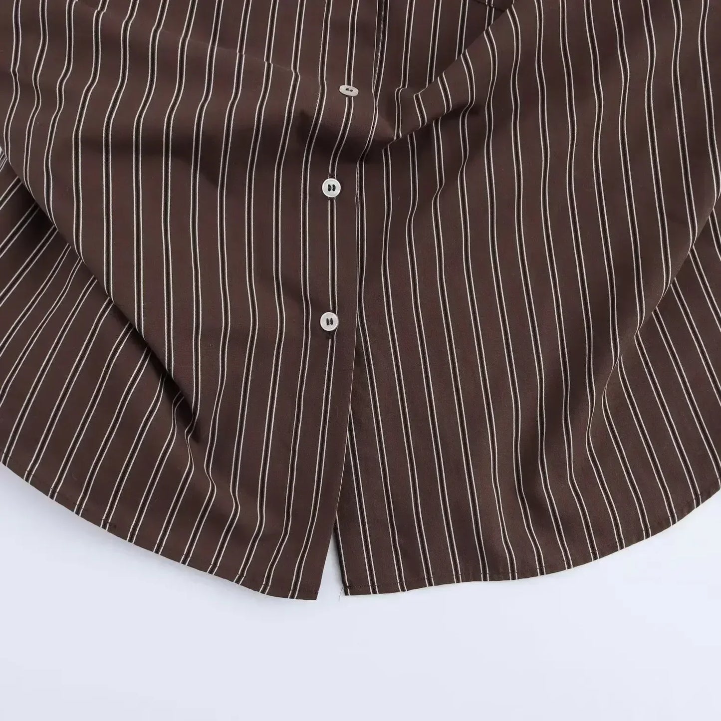 Women's new fashion pleated decoration loose single breasted casual striped shirt retro bat long sleeved women's shirt chic top