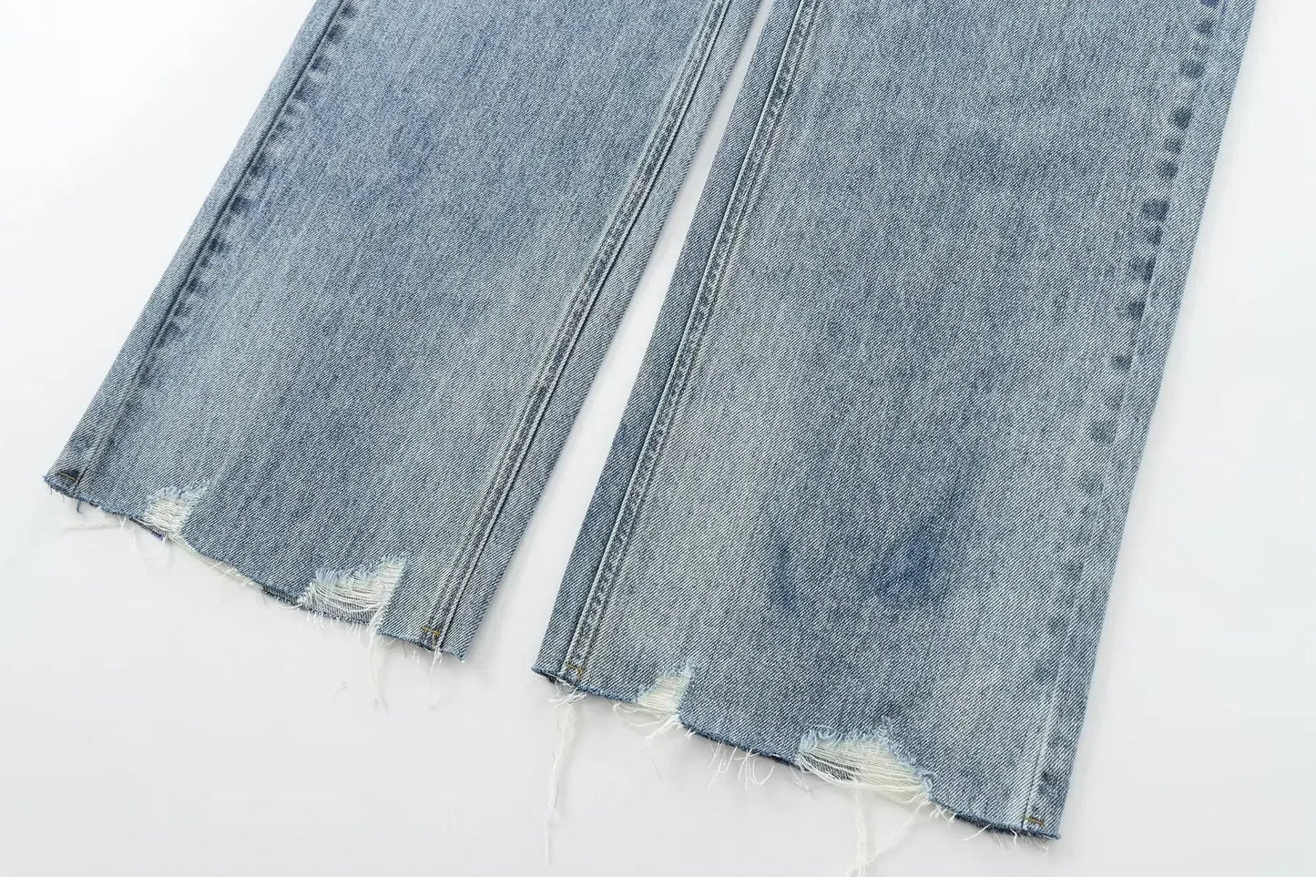 Women's new fashion distressed decoration casual side pocket wide leg jeans retro high waisted zipper women's denim pants Mujer