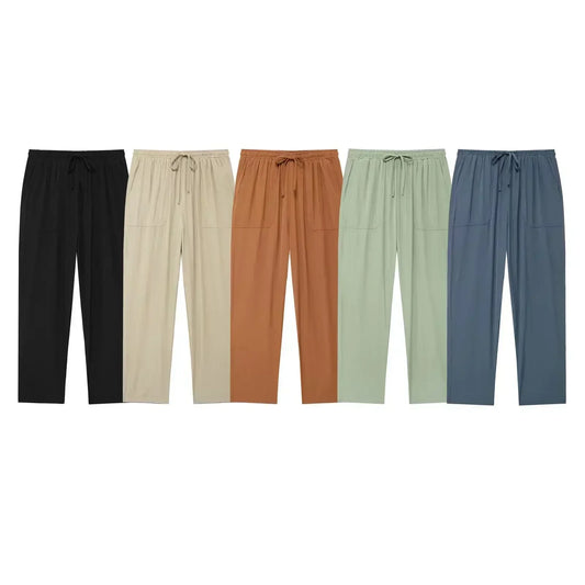 Ladies' new chic Fashion large pocket design multi-color casual pleated pants retro elastic waist drawstring ankle pants