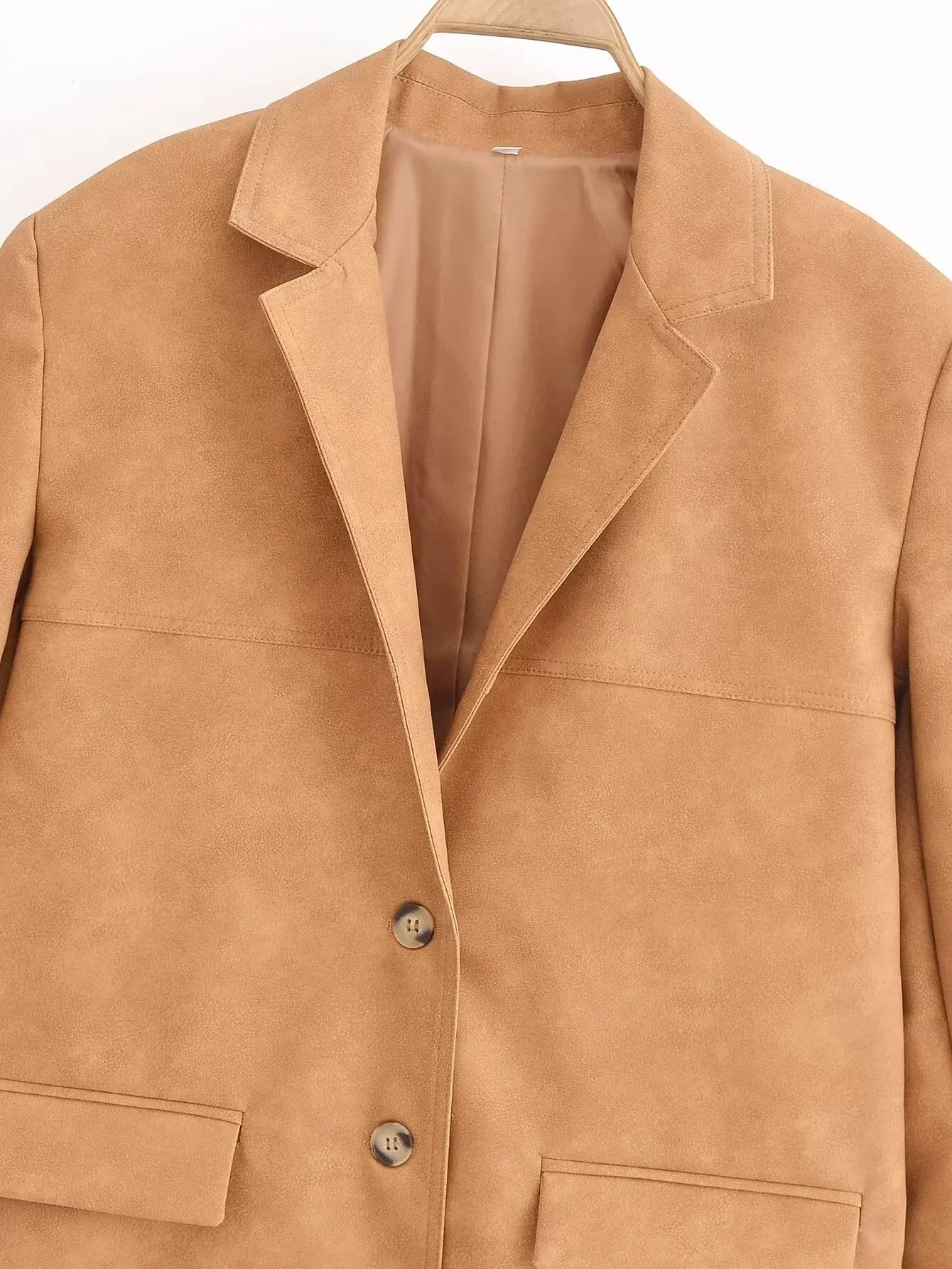 Ladies' new fashion flip decoration casual single breasted faux leather suit jacket coat retro long sleeved Female coat chic top