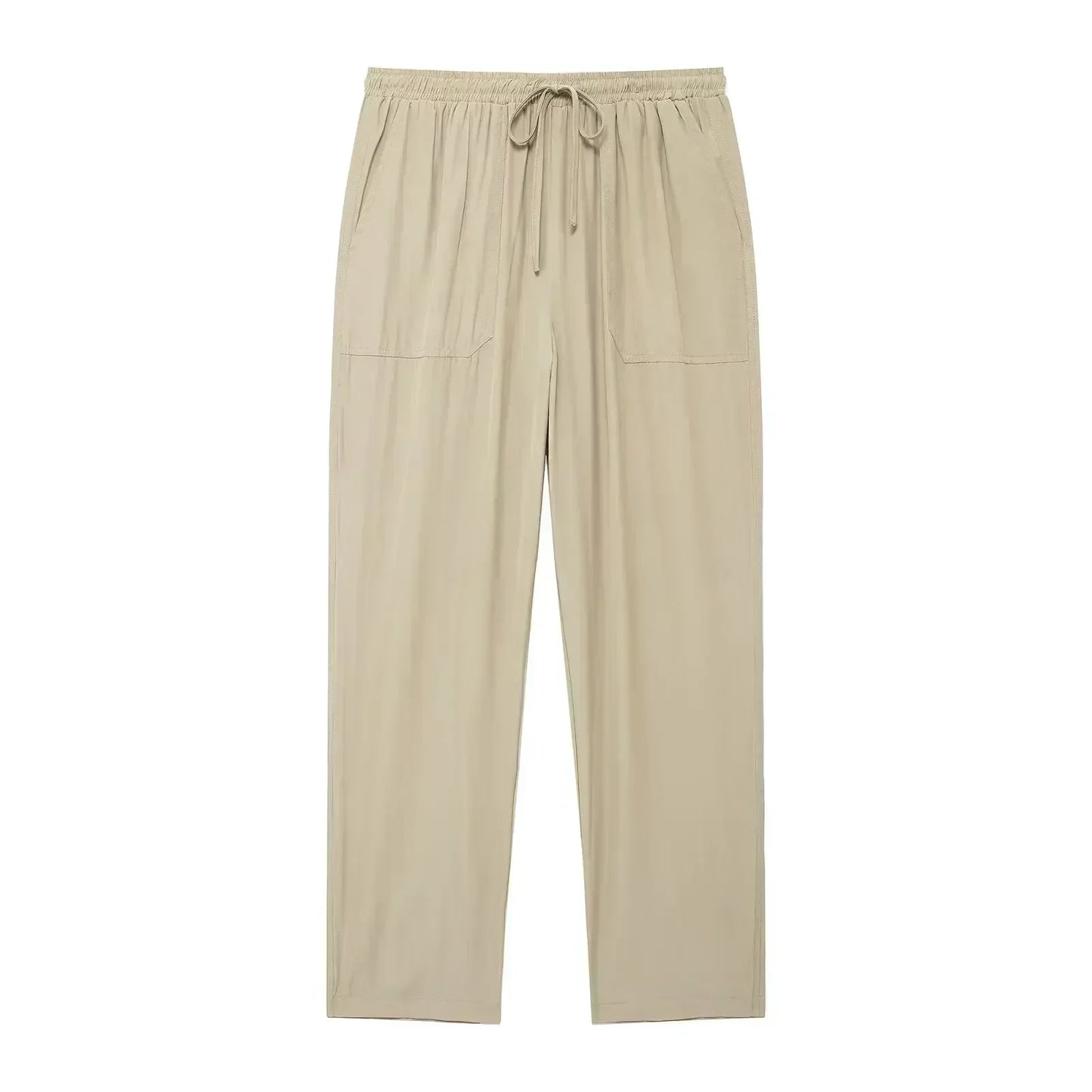 Ladies' new chic Fashion large pocket design multi-color casual pleated pants retro elastic waist drawstring ankle pants