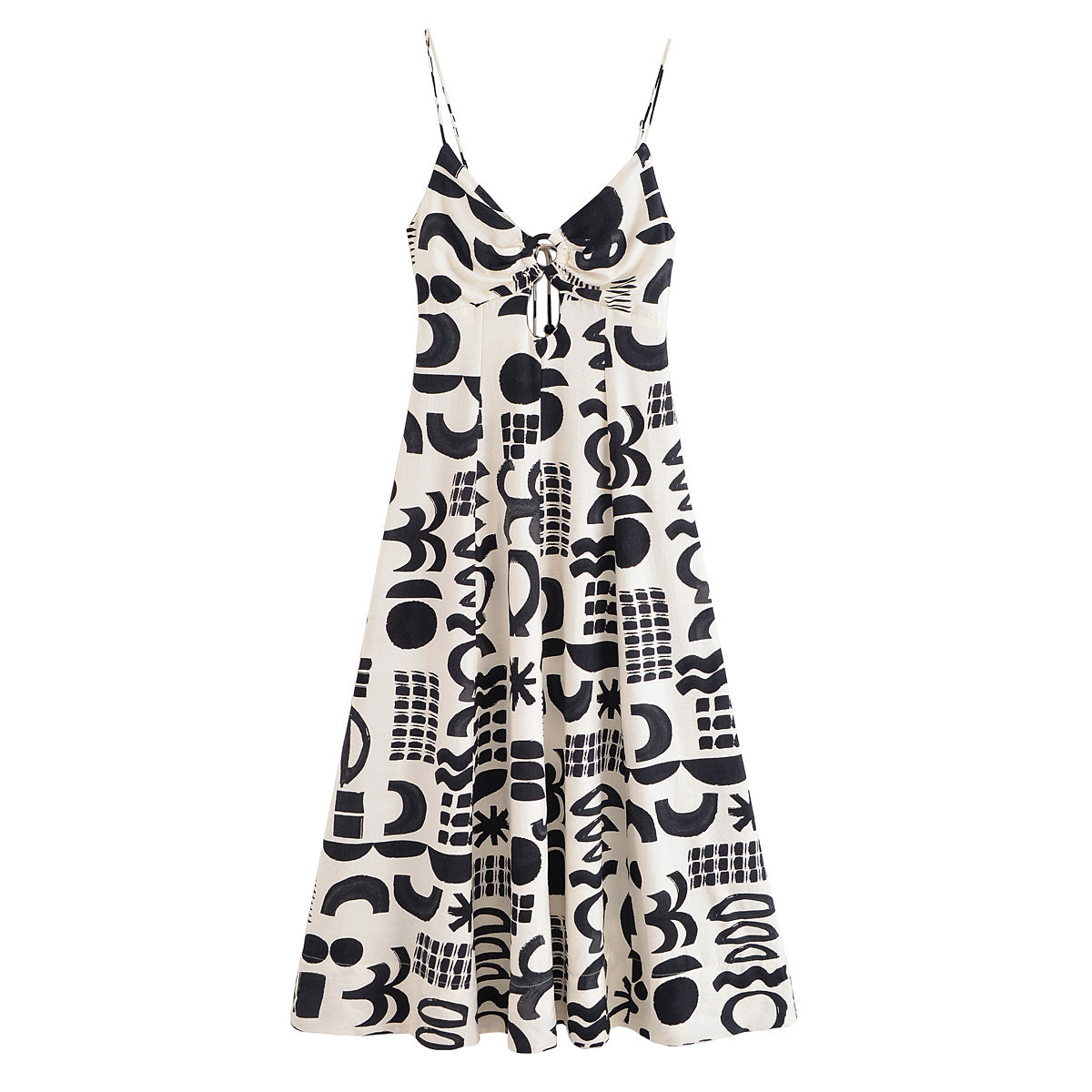 Women's Summer Fashion Hollow out Design Printed suspender Midi Dress