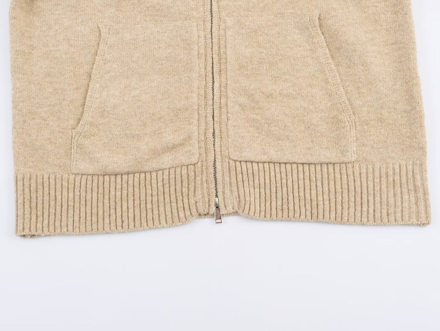 Women's 2025 New Loose Zipper Knitted hooded sweatshirt