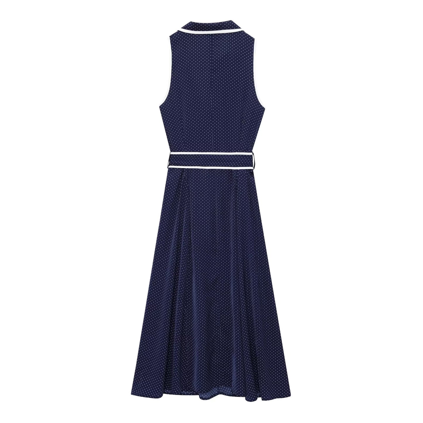 Women's chic fashion with Belt polka dot printed shirt style MIDI dress