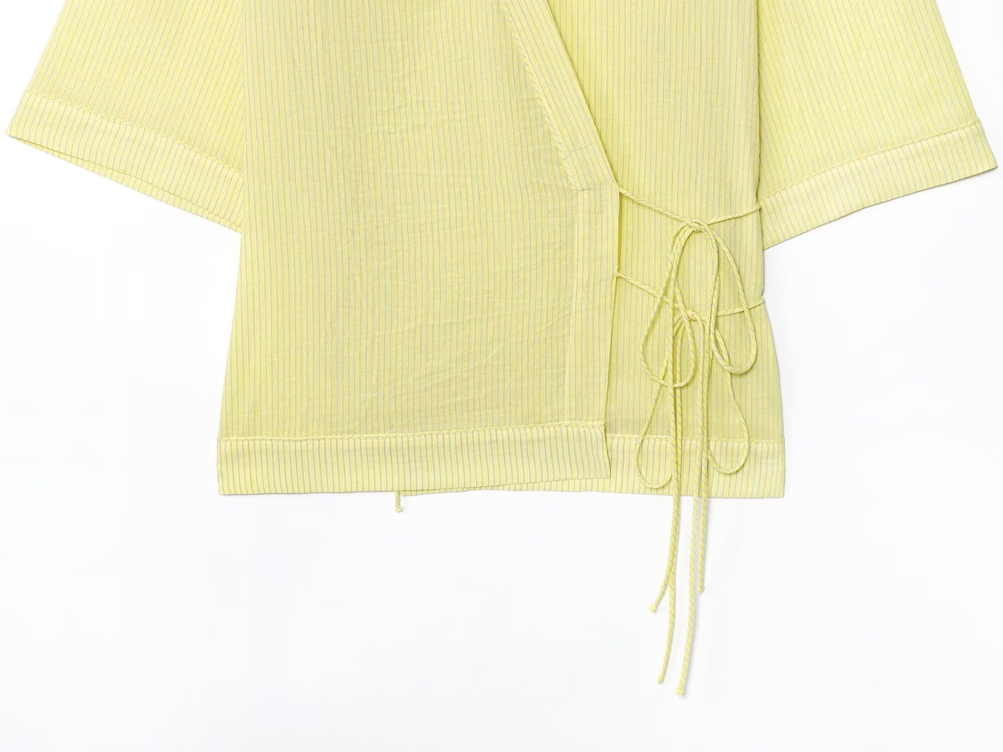 Women's new fashion short sleeved V-neck lace up striped top