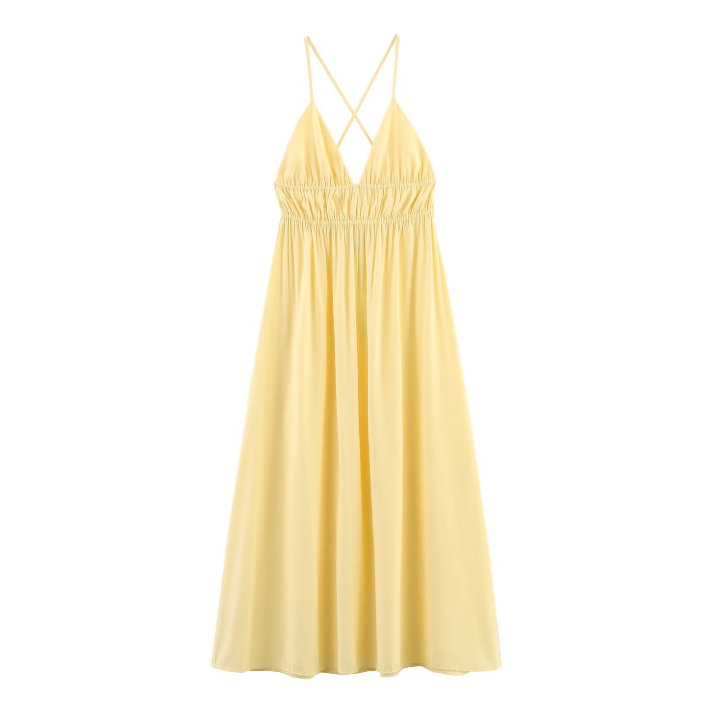 Women's' new fashion backless design sleeveless draped suspender MIDI dress