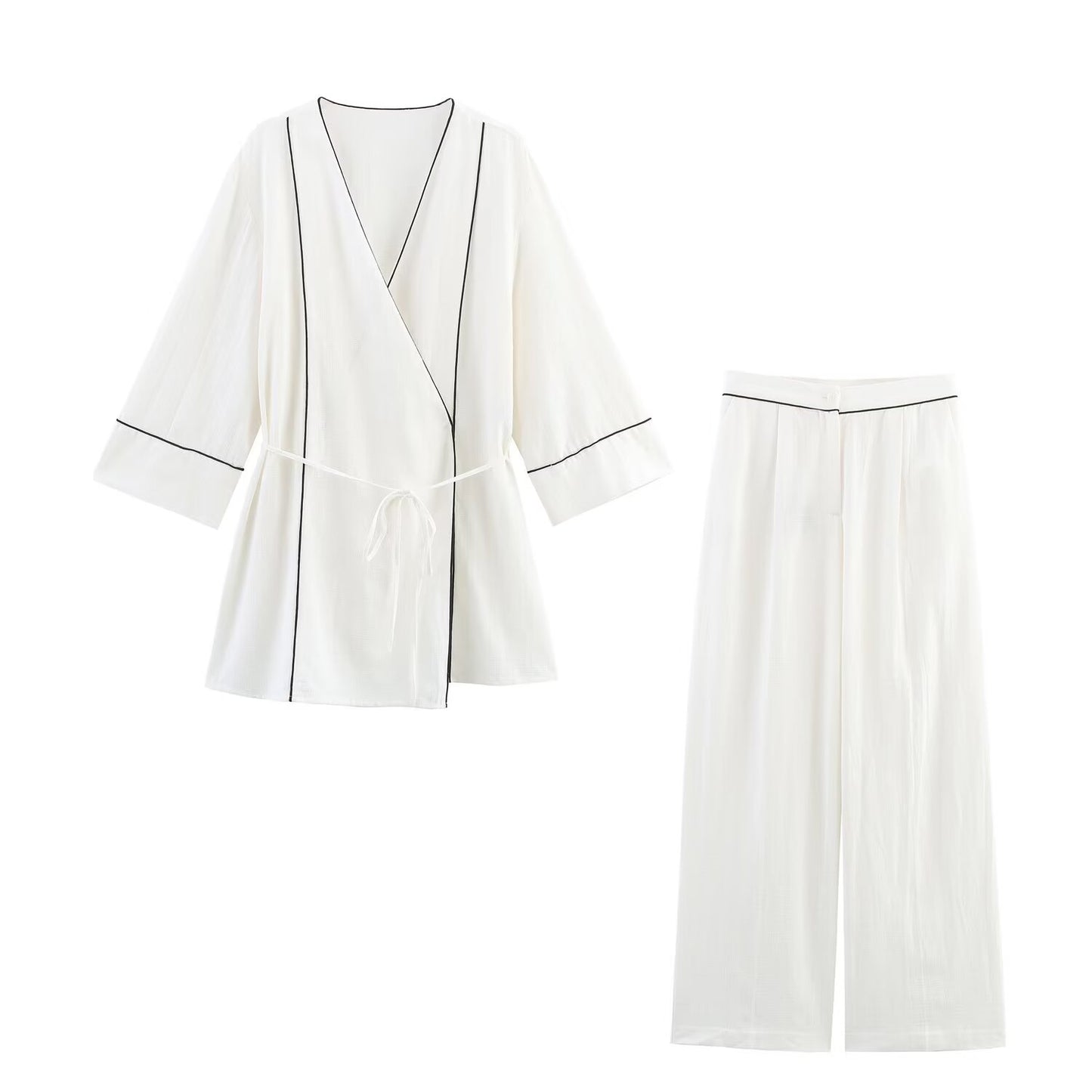 Women's' New Fashion with belt loose V-neck long sleeved shirt coat+Pants Women's suit