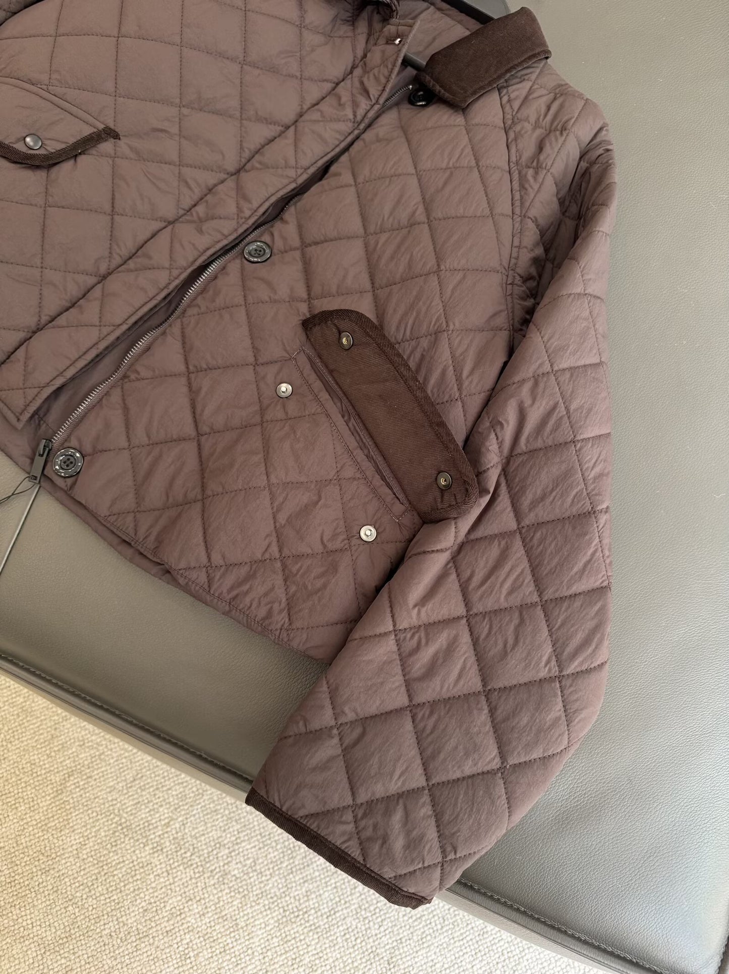 Women's winter fashion loose diamond grid corduroy lapel cotton jacket