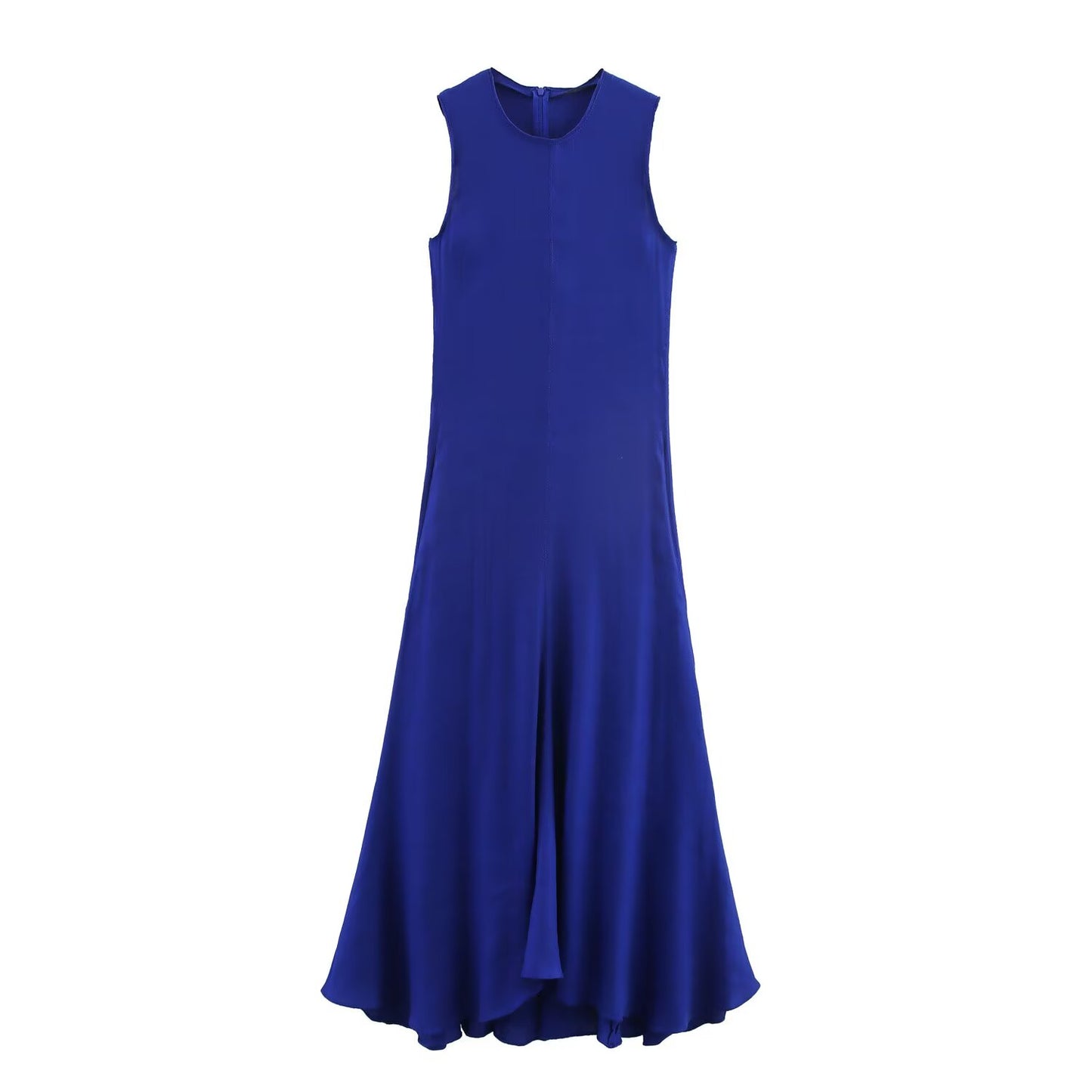 Women's new chic fashion linen blend draped MIDI dress retro sleeveless women's dress