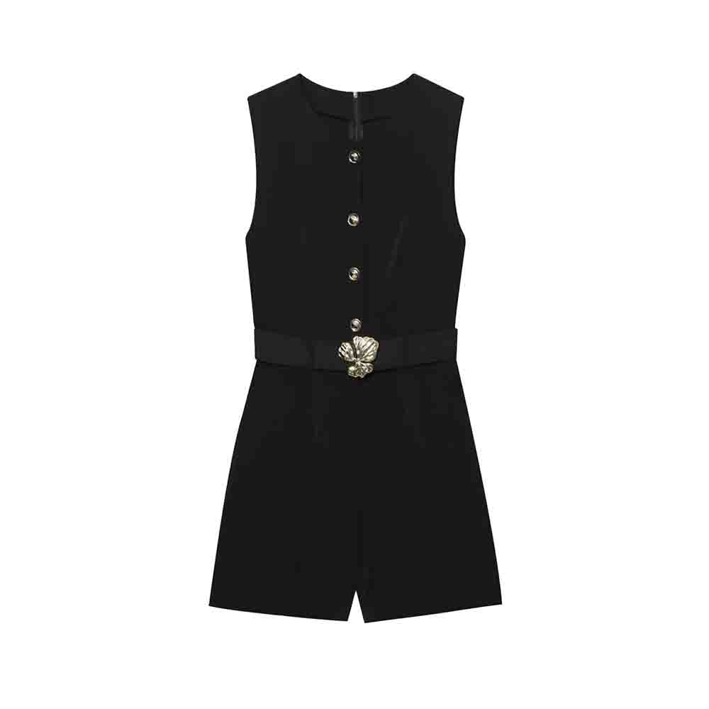 Ladies' new Fashion With belt casual single breasted button up short jumpsuit