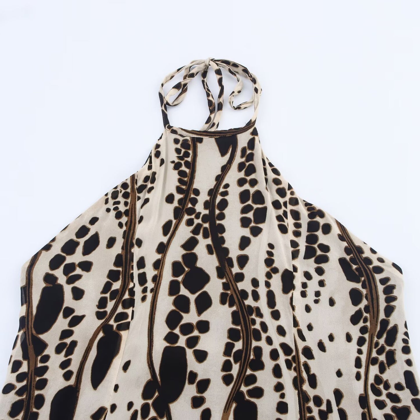 Women's summer fashion backless printed hanging neck MIDI dress