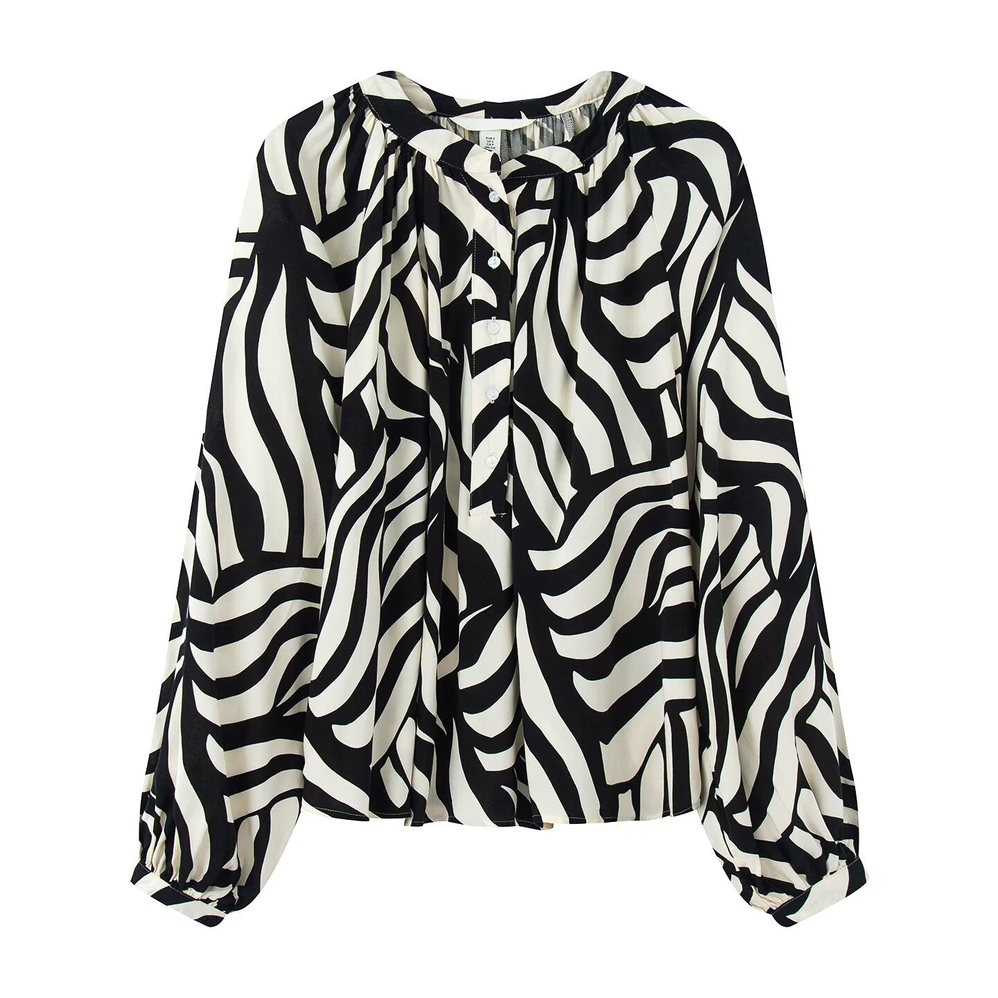 Ladies' 2025 New Fashion Loose Single breasted Lantern Sleeve Printed Top