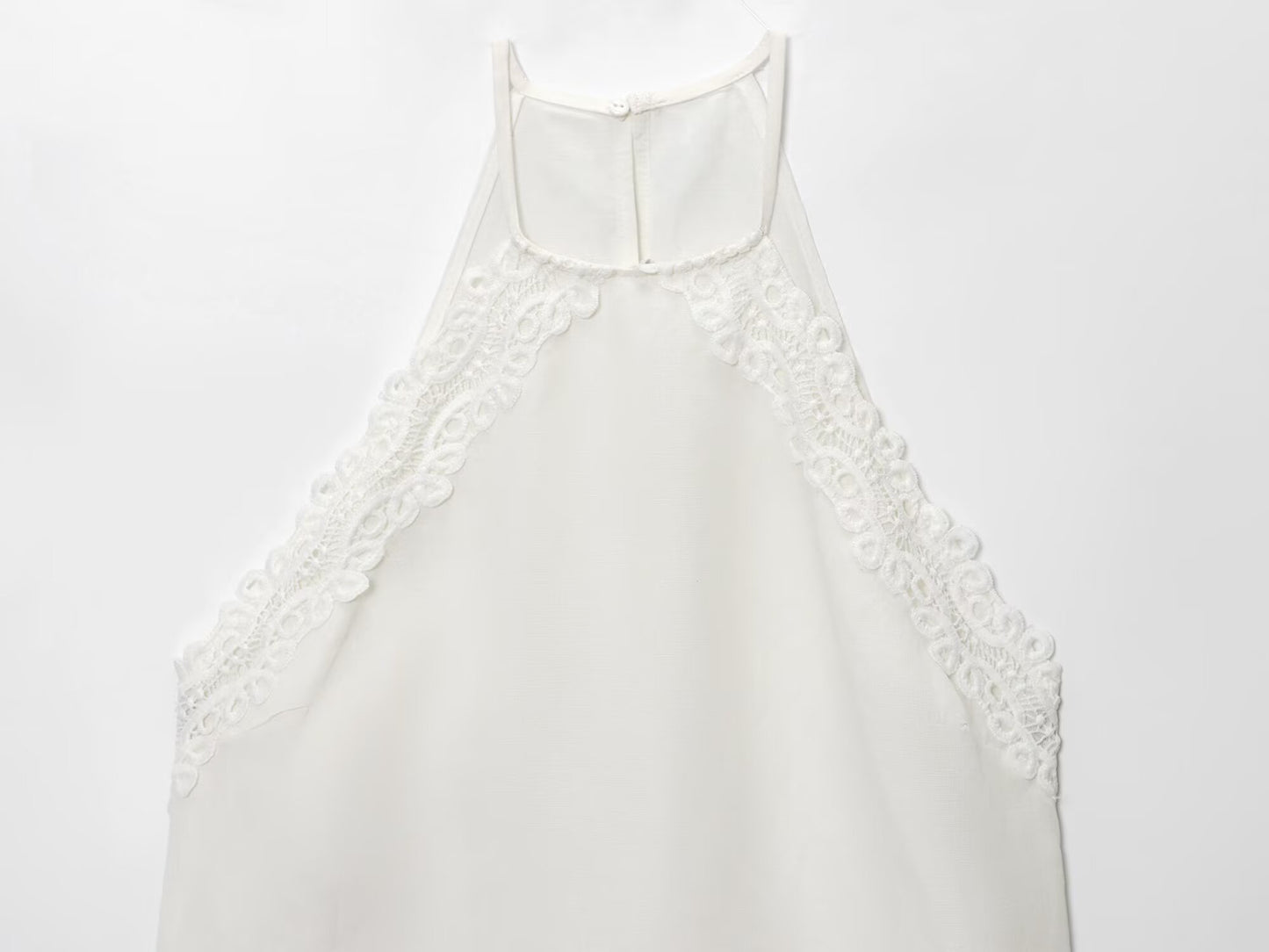 2025 Women's new sleeveless crochet stitch Split hanging neck top