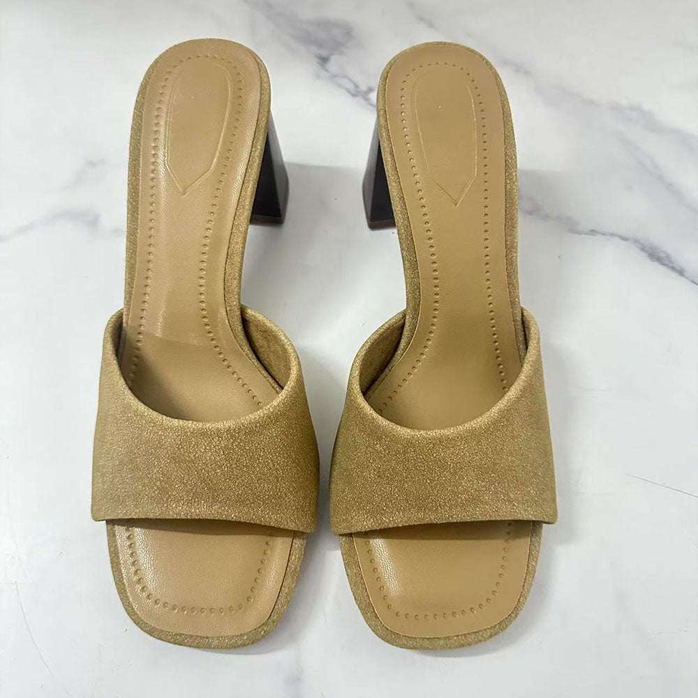 Women's New Temperament Fashion Joker Suede Square Toe Slippers.