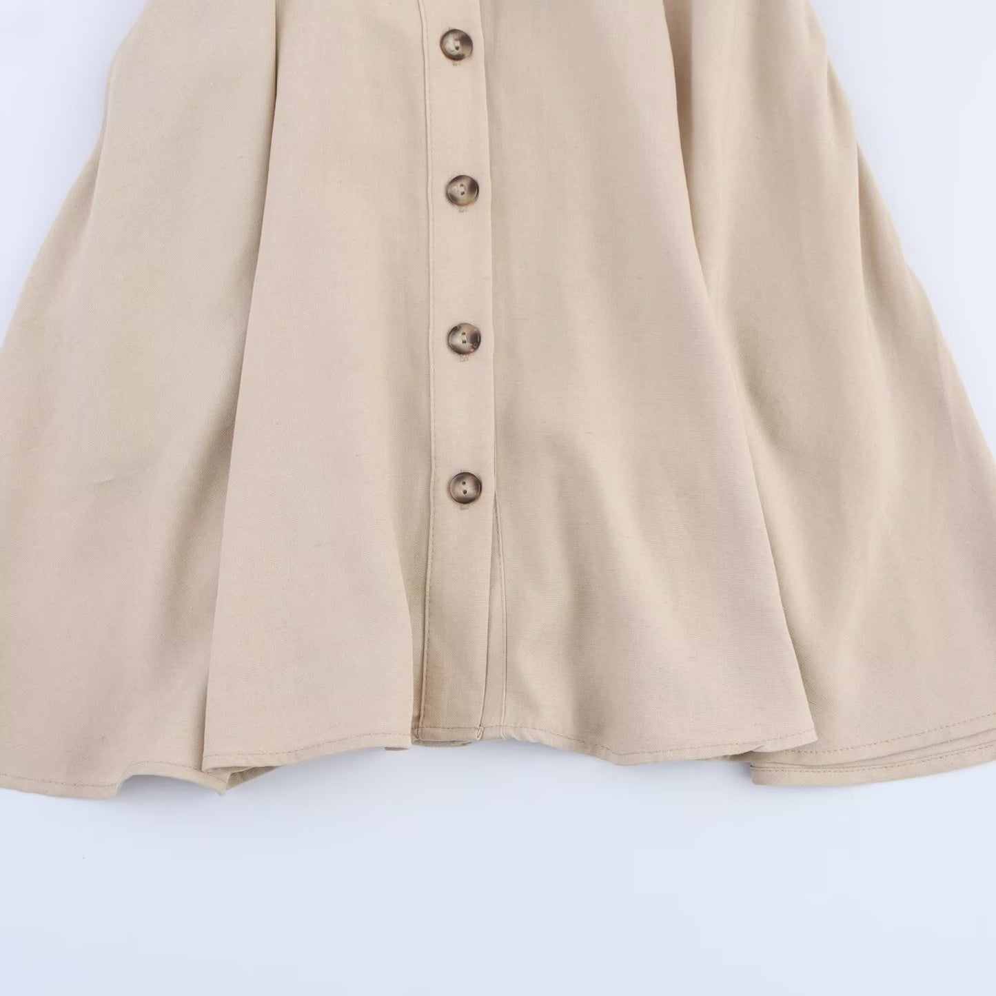 Women's' New Fashion With Belt Sleeveless Single breasted Linen Blended Mini Dress